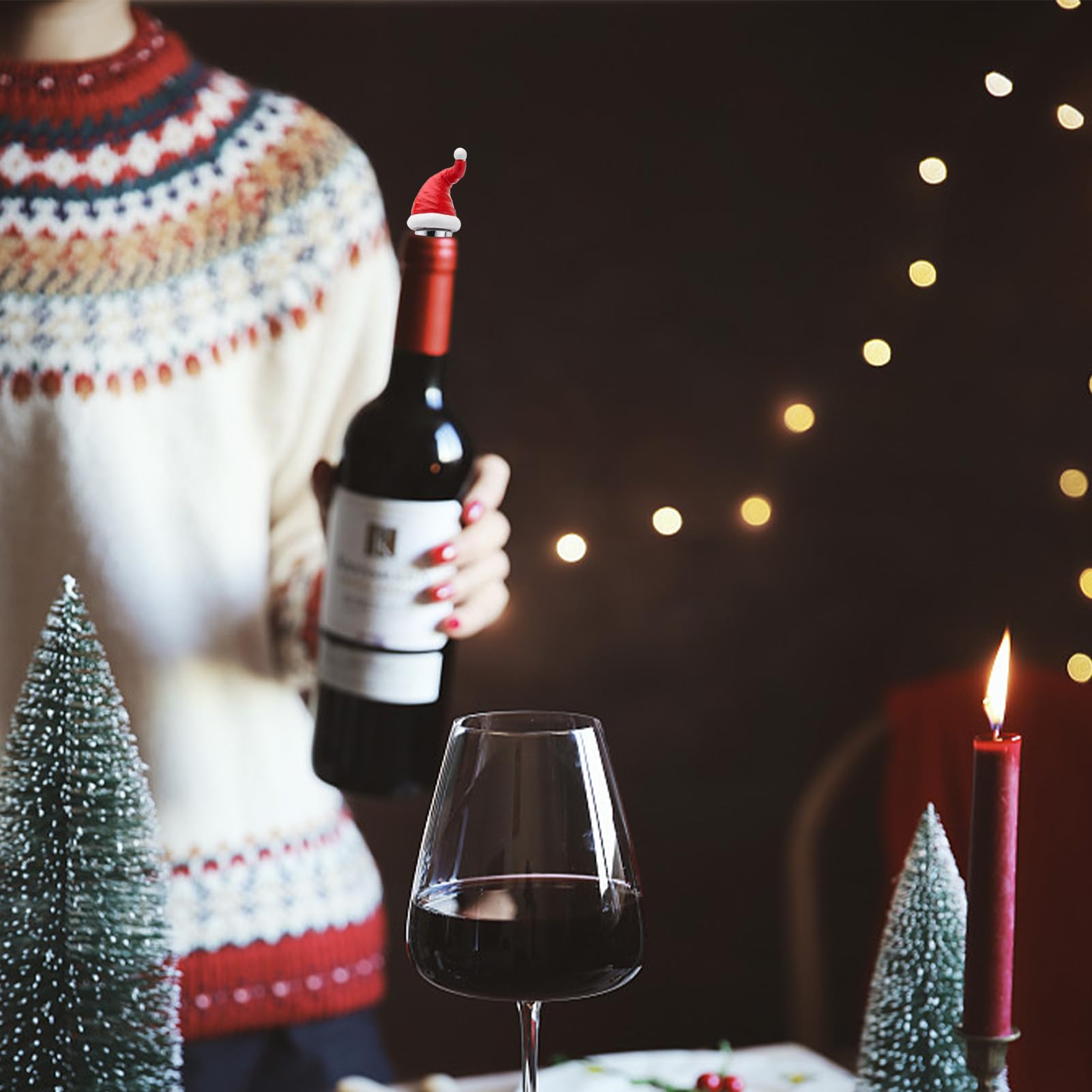 Tappo Per Bottiglia A Forma Di Cappello Di Natale - In Resina E Lega Di Zinco - Regalo Festivo Per Amanti Del Vino - 3