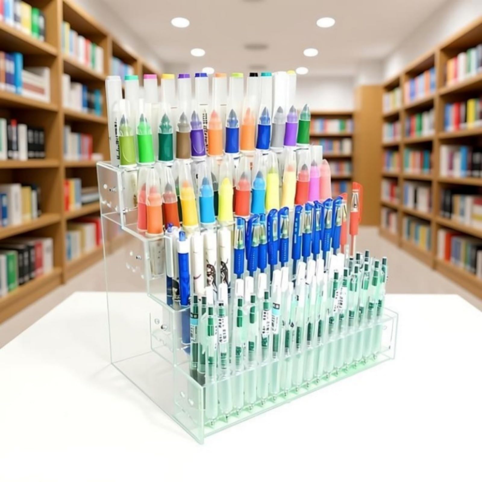 Portapenne Acrilico Portamatite Supporto Pennarelli Organizzatore da Scrivania Trasparente a Gradoni per Esposizione Elegante E Ordine Immediato Adatto a Ufficio Scuola Casa , size to 3