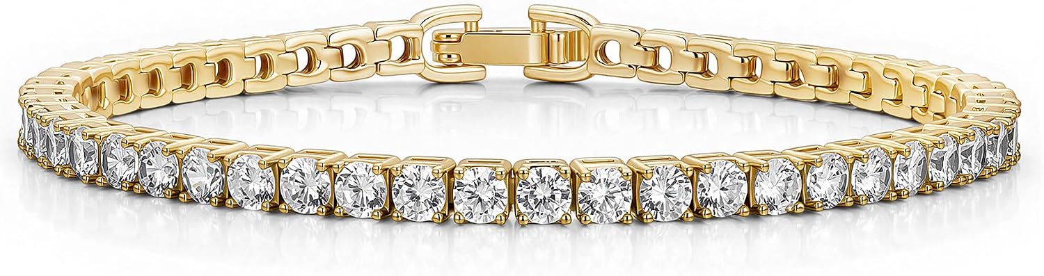 Turandoss 3MM Cubic Zirconia Tennis Bracelets for Women - 14K-Gold-Plated Tennis Bracelet Classic Sparkling Everyday Bracelets Trendy Jewelry Gifts Size 6.5-7.5 Inch