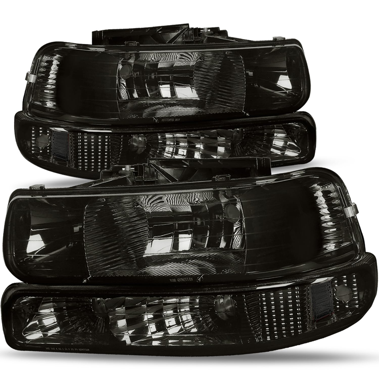 Headlight Assembly with Bumper Lights Compatible with Chevy Silverado 1500 2500 3500 HD 99-02 Tahoe 00-06 Left Right Headlamp Set GM2521173 GM2520173 GM2503187 GM2502187 CAAP-CS99-4P-OH-SMCL-HL