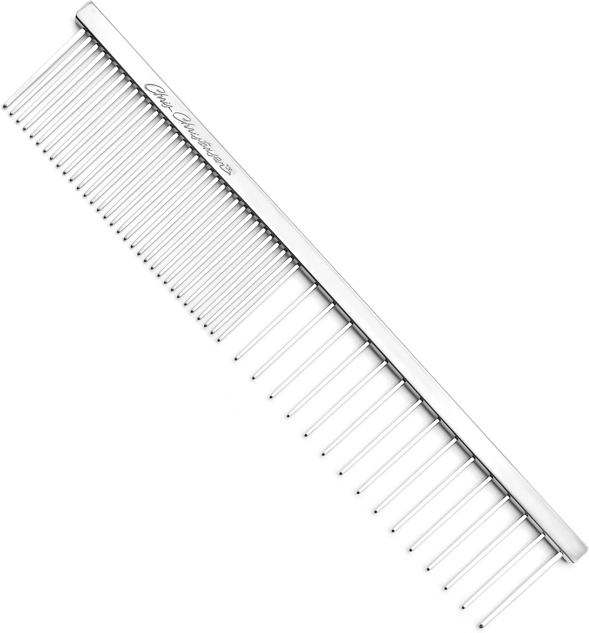 003 7.5 in. F/XC Greyhound-Style Butter Comb, Groom Like a Professional, Rounded Corners Prevent Friction and Breakage, Solid Brass Spin with Steel Teeth, Chrome Finish.