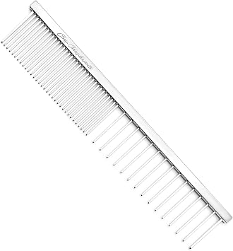 Chris Christensen 003 7.5 in. F/XC Greyhound-Style Butter Comb, Groom Like a Professional, Rounded Corners Prevent Friction and Breakage, Solid Brass Spin with Steel Teeth, Chrome Finish.