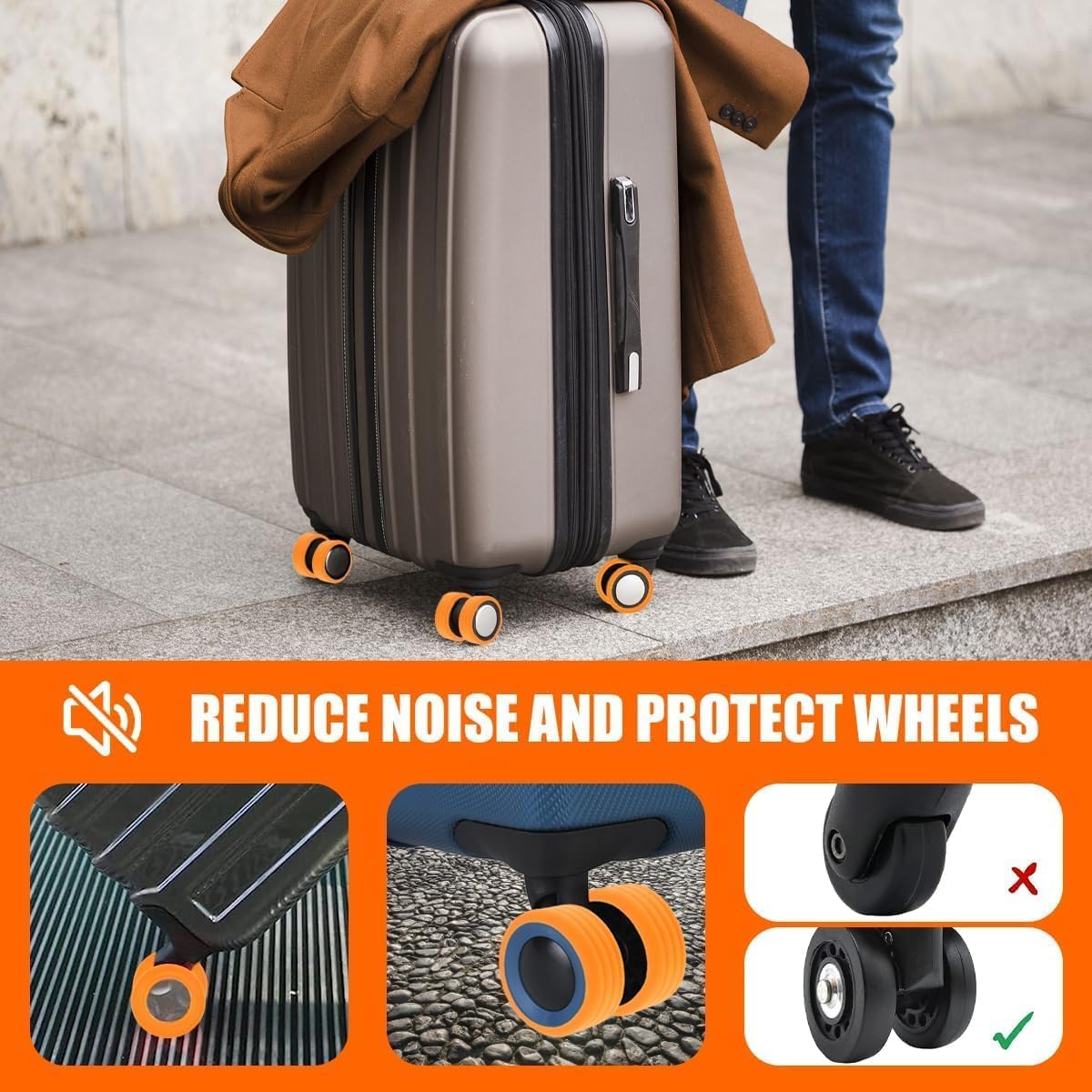 8 Pièces Lumineux Protection Roue Valise, Silicone Protege