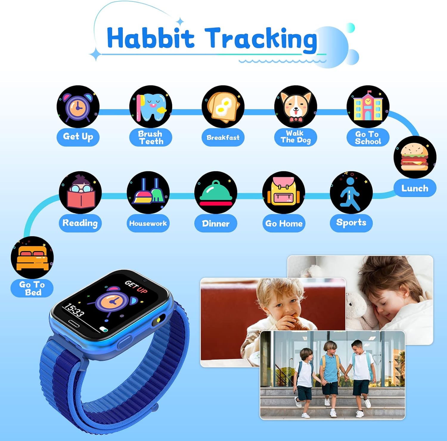 Smartwatch per Bambini con Chiamata SOS, Telefono Orologio Intelligente con Fotocamera Musica Pedometro Giochi Audio Storie Della Buonanotte Tempo Insegnante Smartwatch per Ragazzi Ragazze - Blu Smartwatch per Bambini con Chiamata SOS, Telefono Orologio Intelligente con Fotocamera Musica Pedometro Giochi Audio Storie Della Buonanotte Tempo Insegnante Smartwatch per Ragazzi Ragazze - Blu