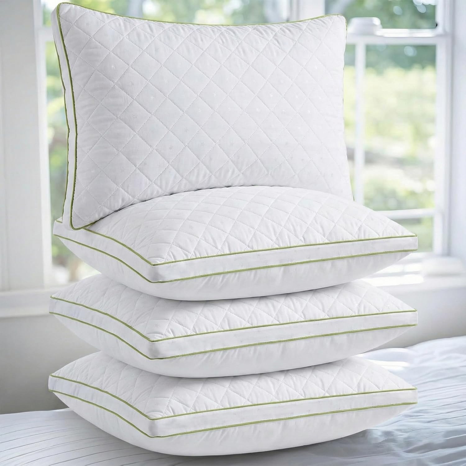 AYKA Premium Microfiber Pillow for Sleeping, Set of 4 | 17x27 Inch Hotel Luxury Bed Pillows | 100% Virgin Fiber Fill, Soft & Fluffy | Neck Support for Side, Back & Stomach Sleepers | Quilted