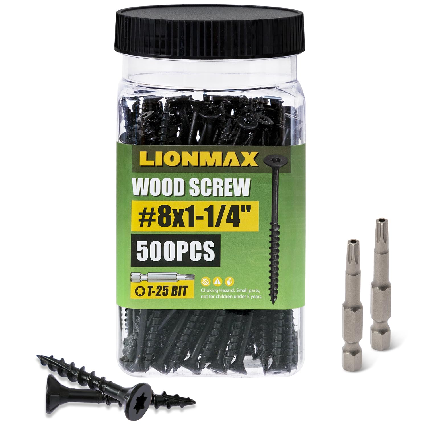 LIONMAX Deck Screws 1-1/4 Inch, Wood Screws #8 x 1-1/4", 500 PCS, Rust Resistant, Exterior Epoxy Coated, Outdoor Decking Screws, Torx/Star Drive Head