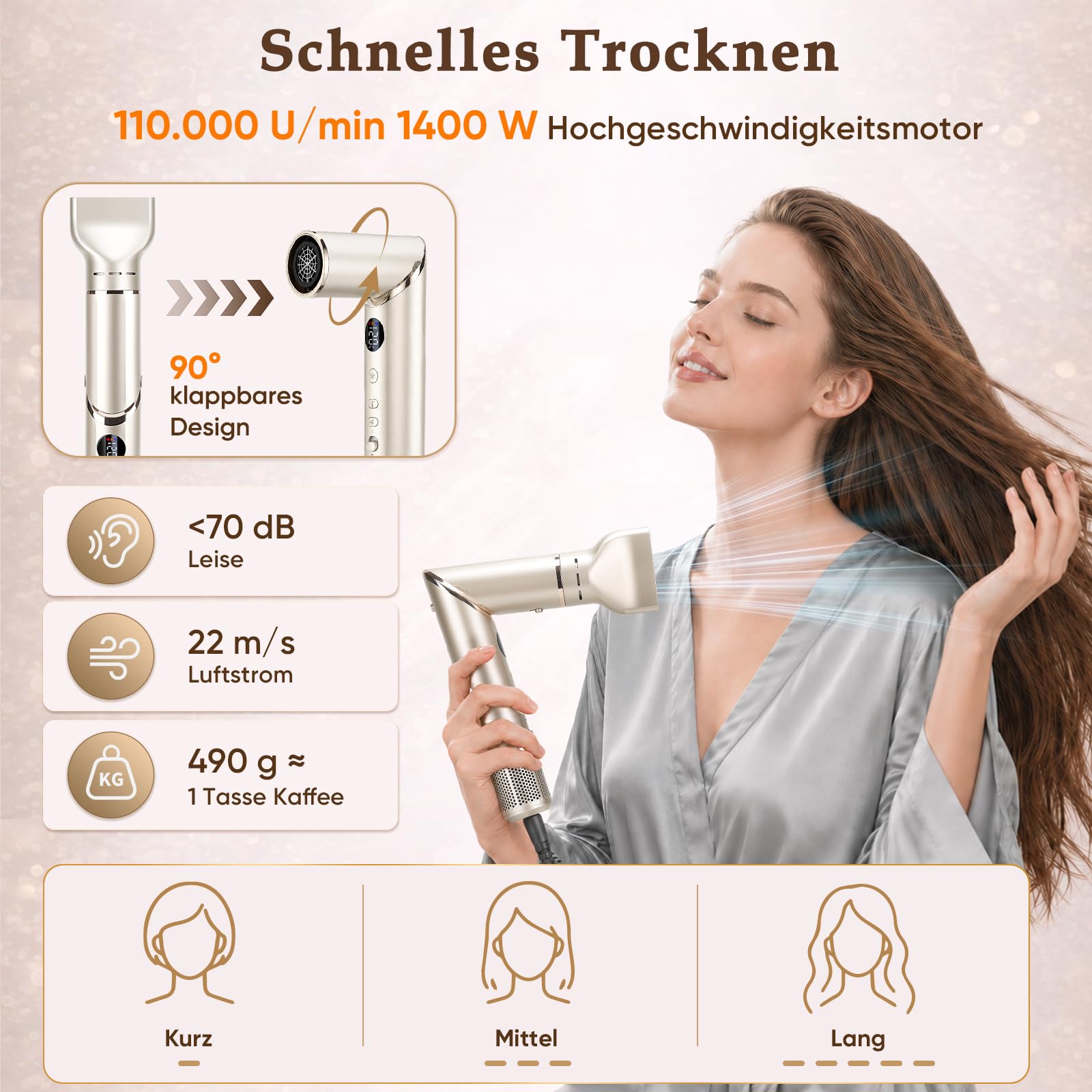 NEW 8 in 1 Hairstyler Set LCD-Display Multistyler 110,000 U/min Airflow Faltbares Kaltluftfunktion Heißluftbürste Schnelles Trocknen Glätten Locken und Volumen mit Ionen Haartrockner
