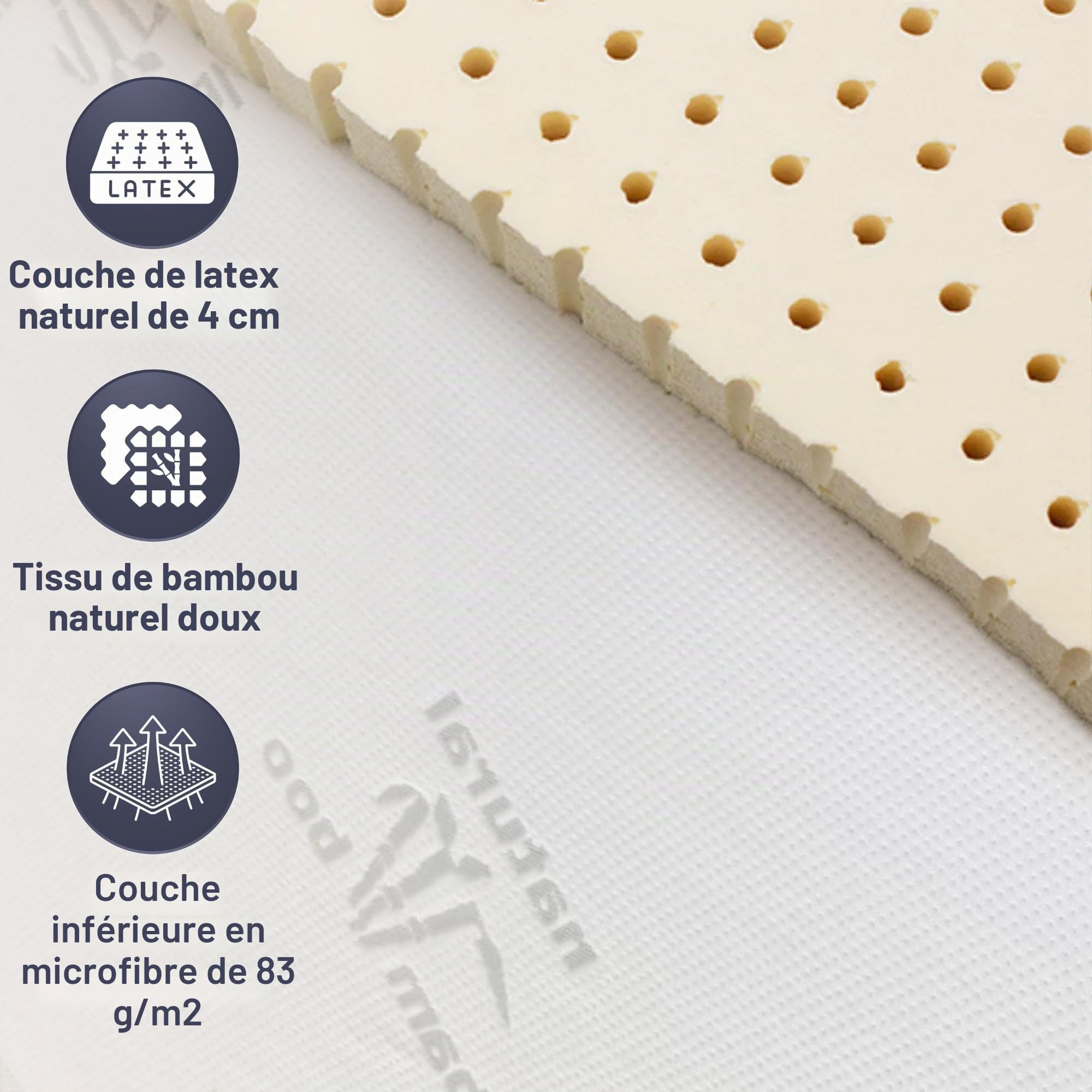 The White Stone Surmatelas en Latex Naturel 90 x 200 cm | Housse en Bambou Respirante, Antiallergique et Amovible | Épaisseur 5 cm | Surmatelas Correcteur avec Élastiques de Maintien aux Coins