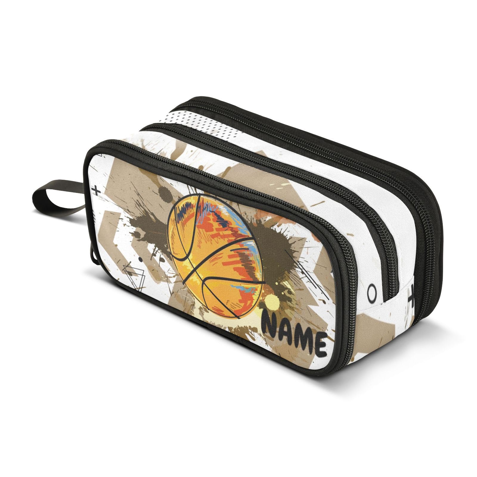 ZAZYXTJ Custom Personalized Basketball Large Capacity Pencil Case 3 Compartment Pen Pouch Storage Canvas Makeup Bag for School Office Teen Girl Boy Men Women