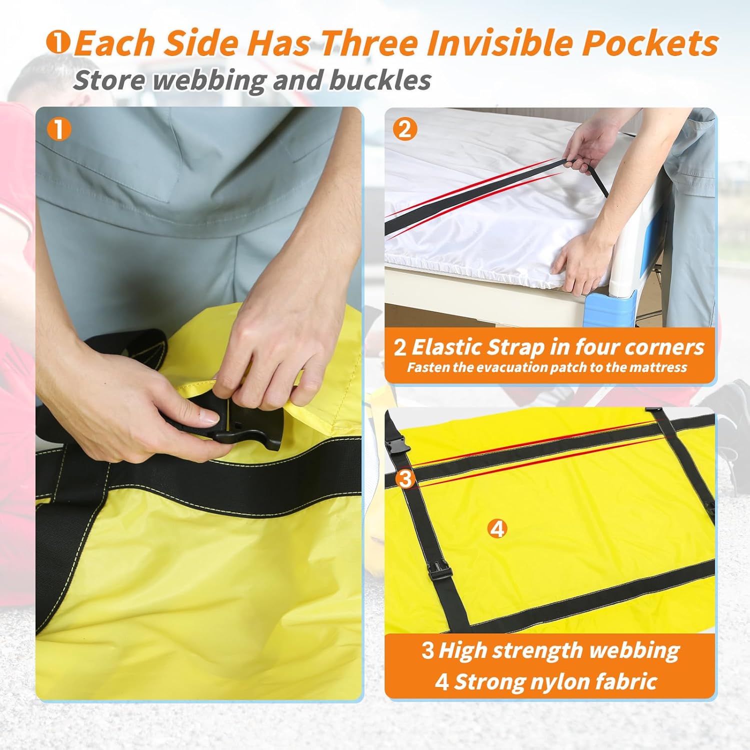 EZ Assistive緊急避難用シート - 病院・在宅ケア向け迅速患者移送システム耐荷重330ポンド（約150kg）・サイズ185