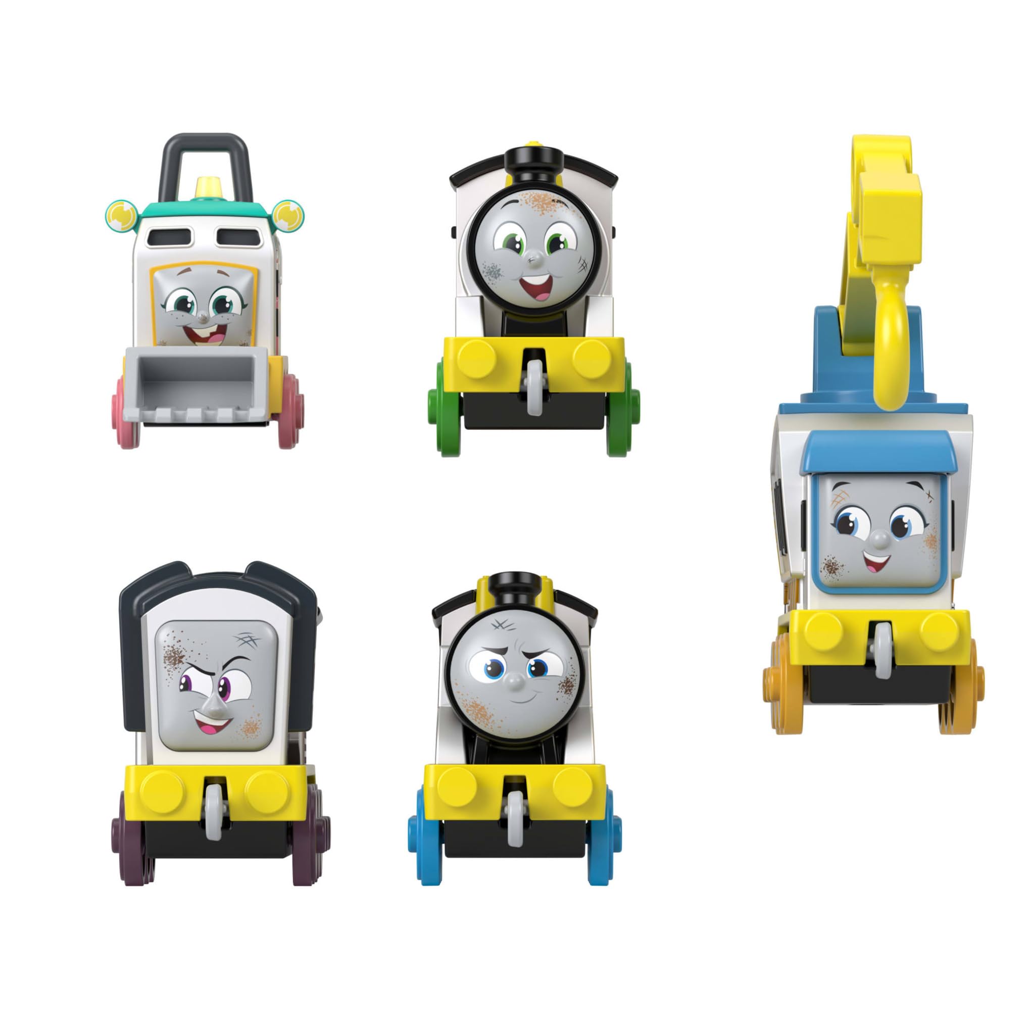 Thomas y sus Amigos Conjunto de vehículos Equipo de construcción, cinco locomotoras metálicas de juguete para empujar para niños y niñas de preescolar a partir de 3 años, JBW26