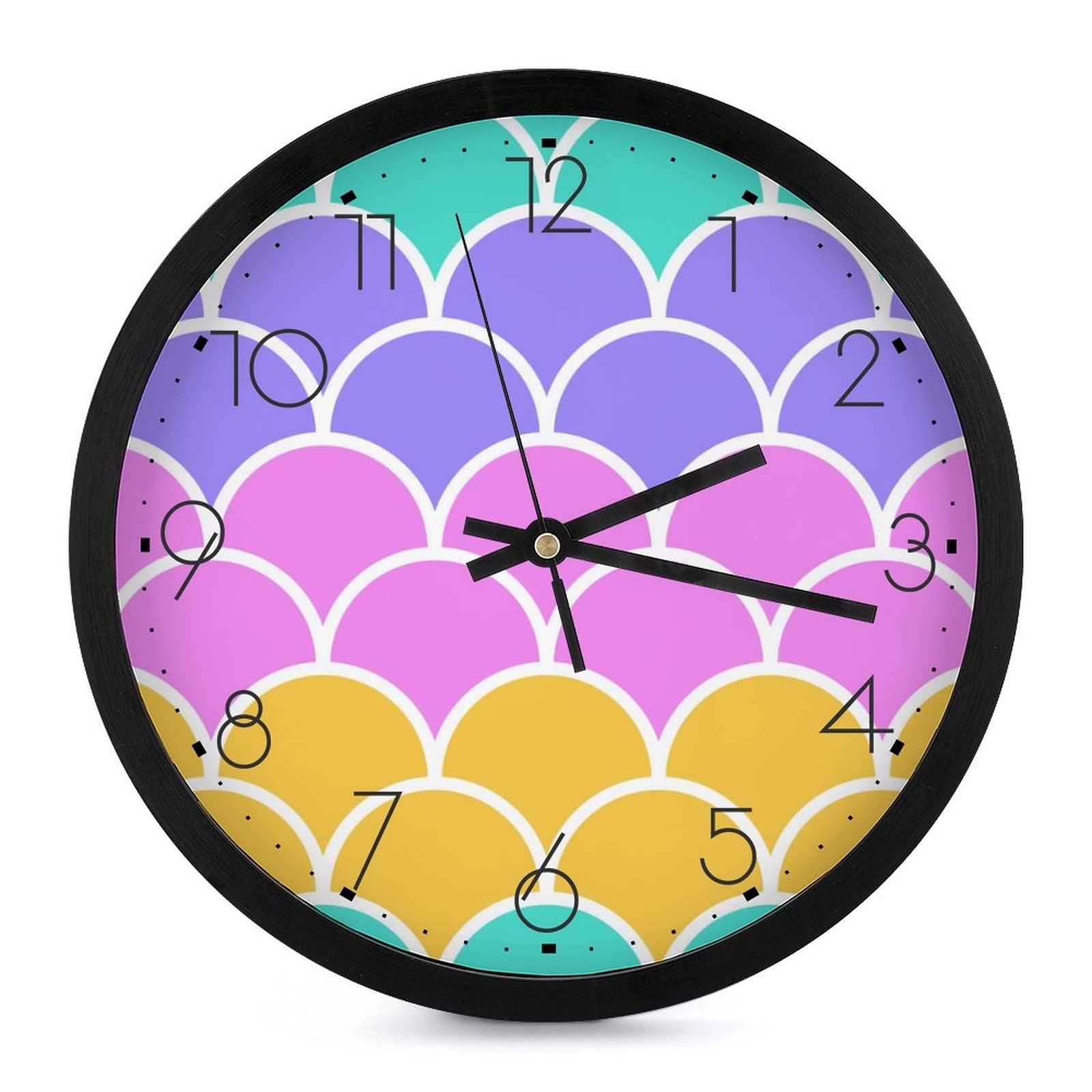 Horloge murale ronde de 25.4cm multicolore avec grands chiffres pour décorer le salon
