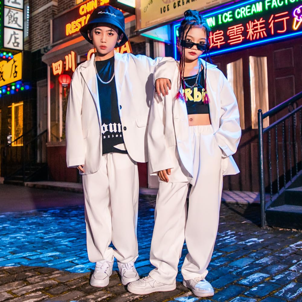 Amazon.co.jp: ロックダンス衣装 白 スーツ セット キッズ