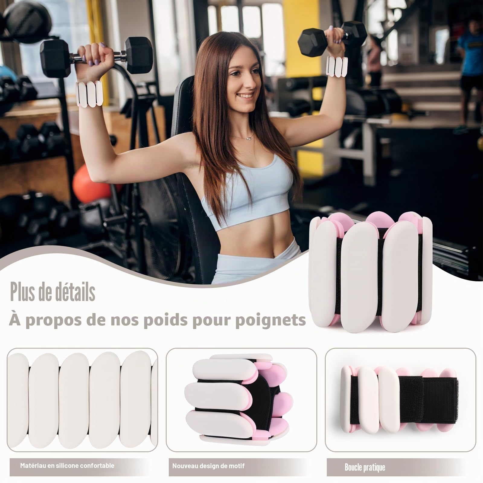 1 paire de poids de poignet (0,5 kg chacun) | Poids réglables et portables pour poignet et cheville, bracelets de poignet en silicone pour femme | Yoga, danse, pilates, natation, marche et gym