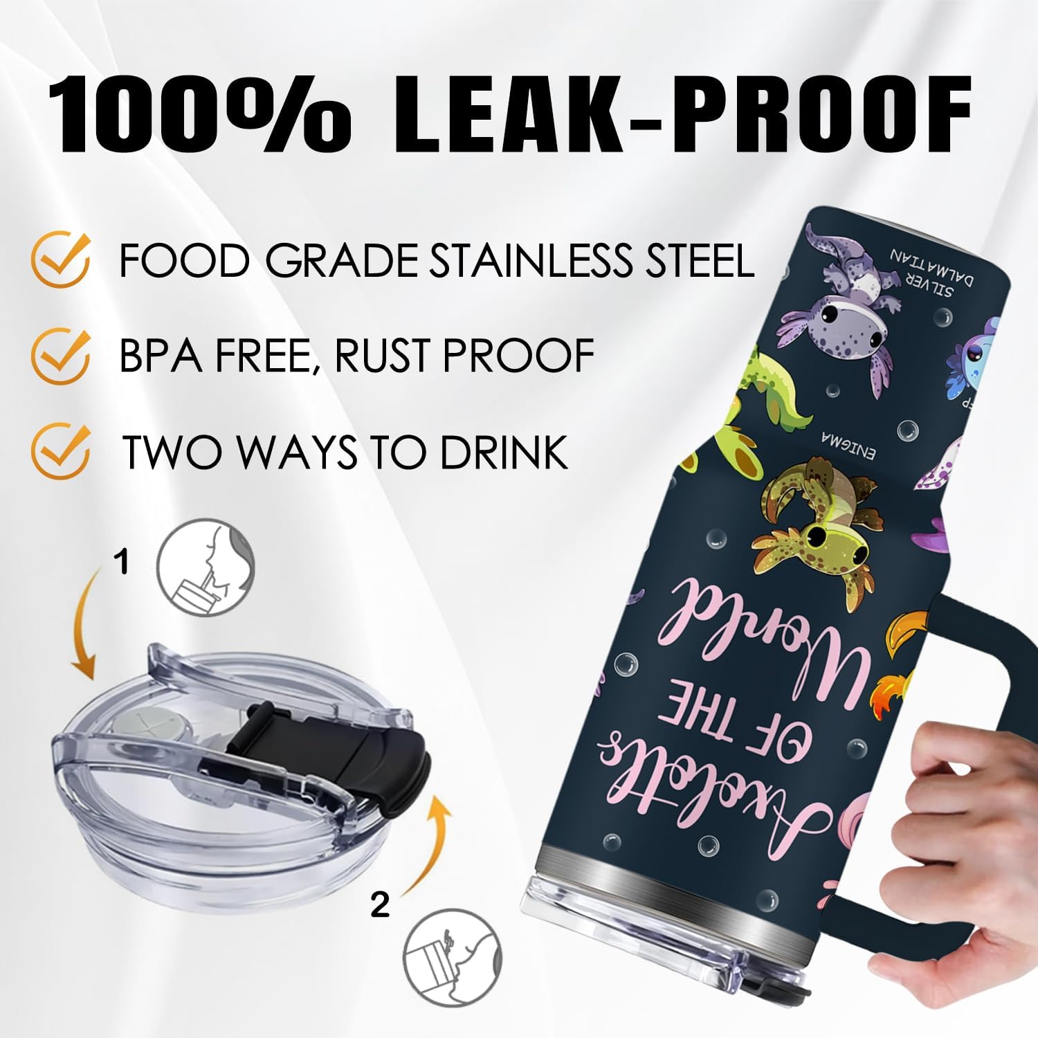 Axolotl Gifts, 40oz Axolotls of The World Axolotl Tumbler with Straw and Lid, Gifts for Axolotl Lovers, Axolotl Stuff, Axolotl Birthday Gifts For Girls/Boys, Axolotl Cup, Axolotl Coffee Travel Mug - Image 4