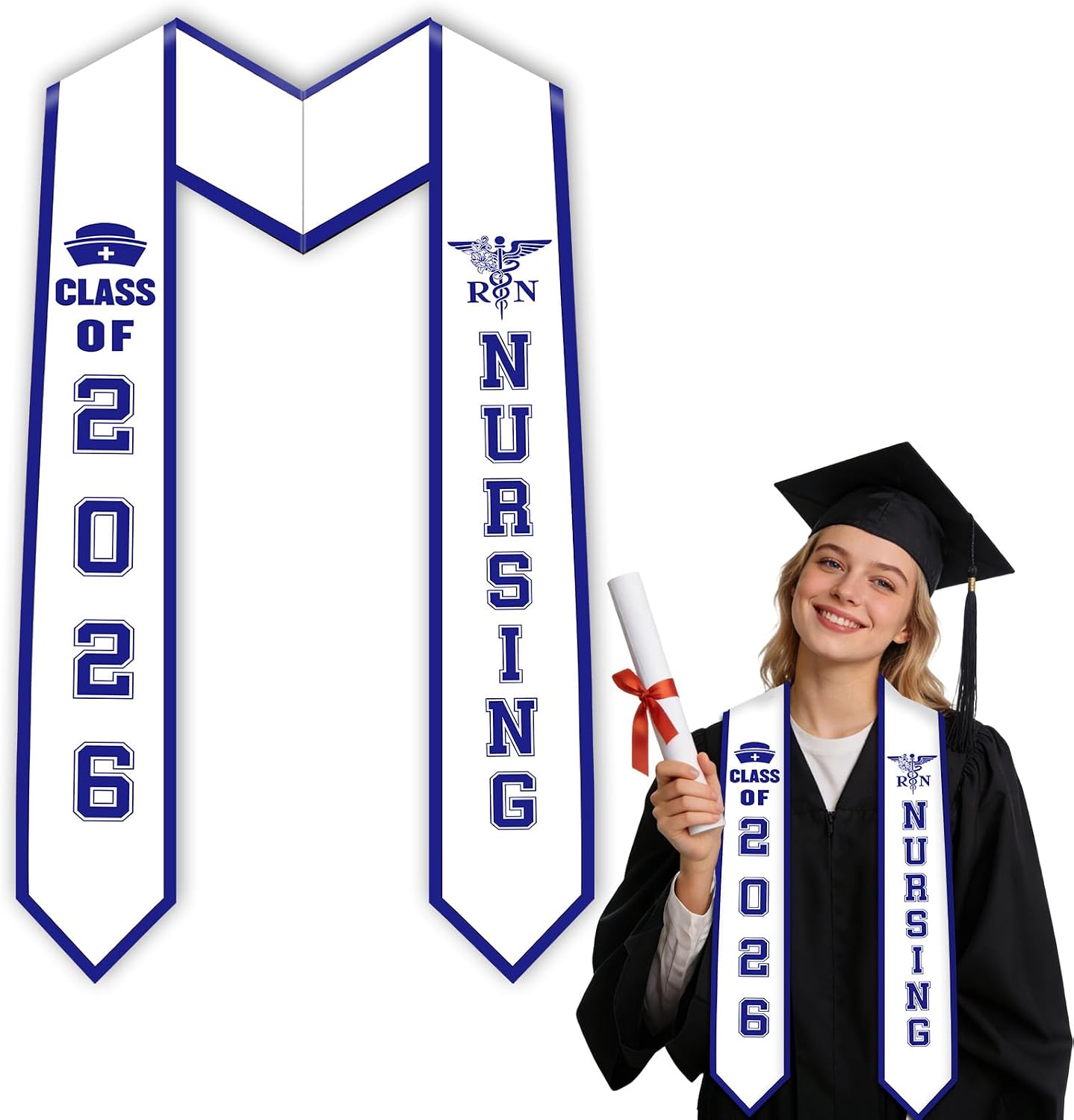 Nursing Graduation Stole Class of 2026, RN Ceremony Sash, Nurse School Scarf for Women Men, Medical Graduation Stole