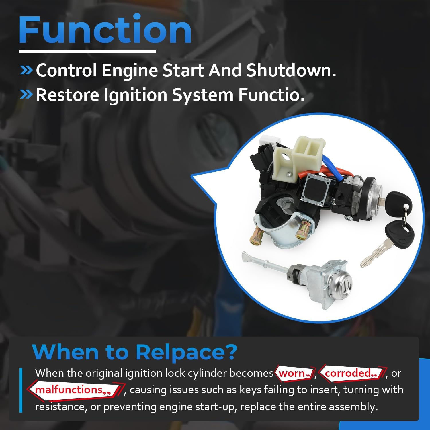 81905-F2230 Ignition Lock Switch Assembly with Door Lock Cylinder and Key for Hyundai Elantra 2017-2020