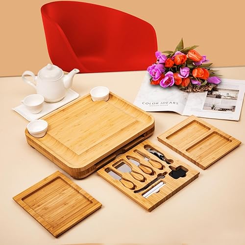 Miniatura 6 de Este es el atributo correcto Grünhirsch Premium - Juego de tablas de charcutería en forma de flor, juego de tablas de queso de bambú con juego de