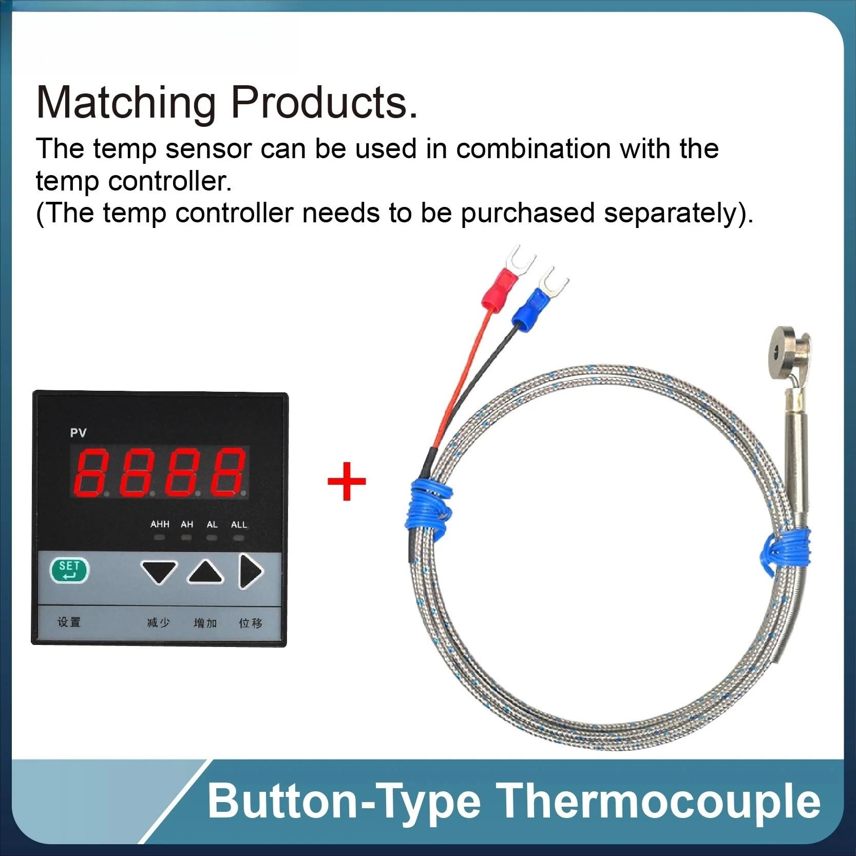 Sonda de termopar Tipo botón Tipo K/J Sensor de Temperatura del Molde de 0-800 °C con Cable de blindaje Trenzado de Acero Inoxidable(K-1M)