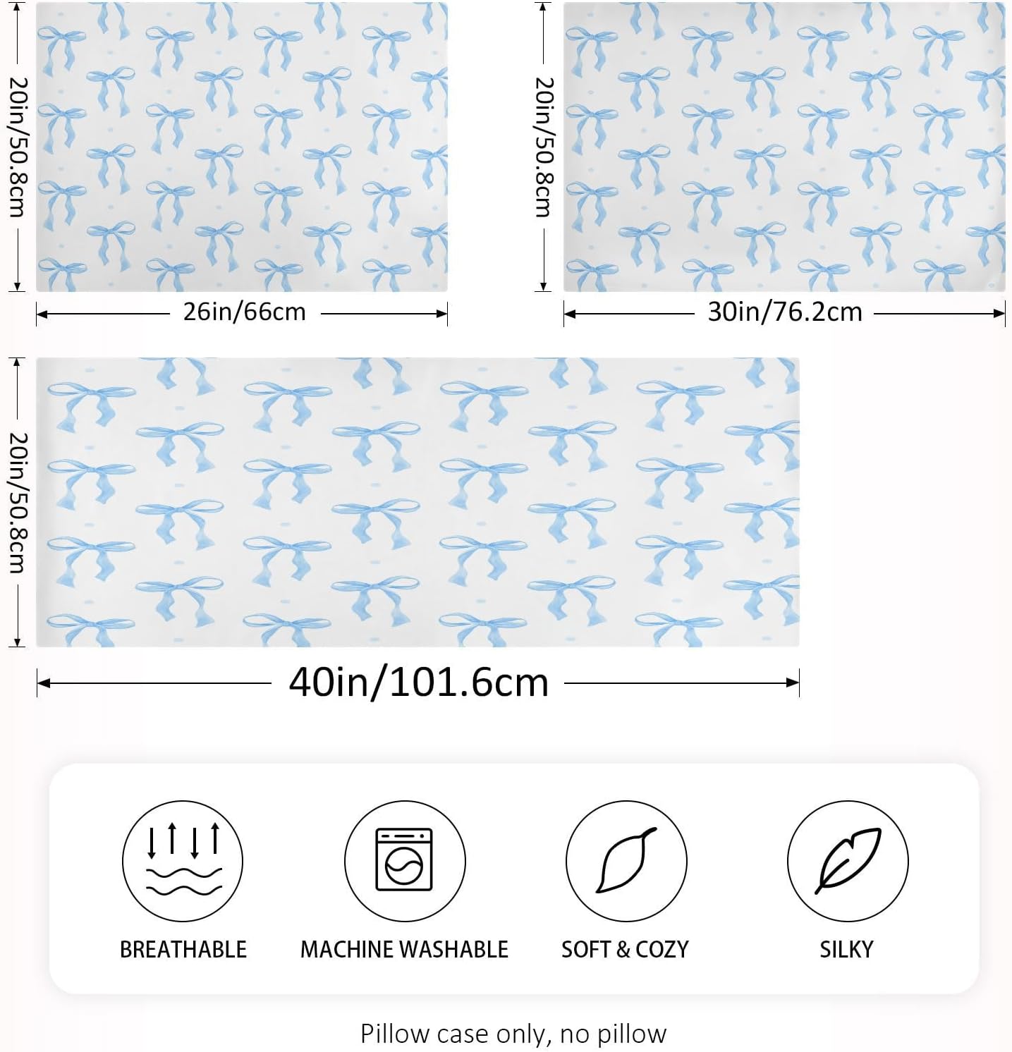 Blueangle Blue Ribbon Bow Satin Pillowcase for Hair and Skin Silk Pillowcase, Queen Size(20x30 inches) - Satin Pillow Covers with Envelope Closure