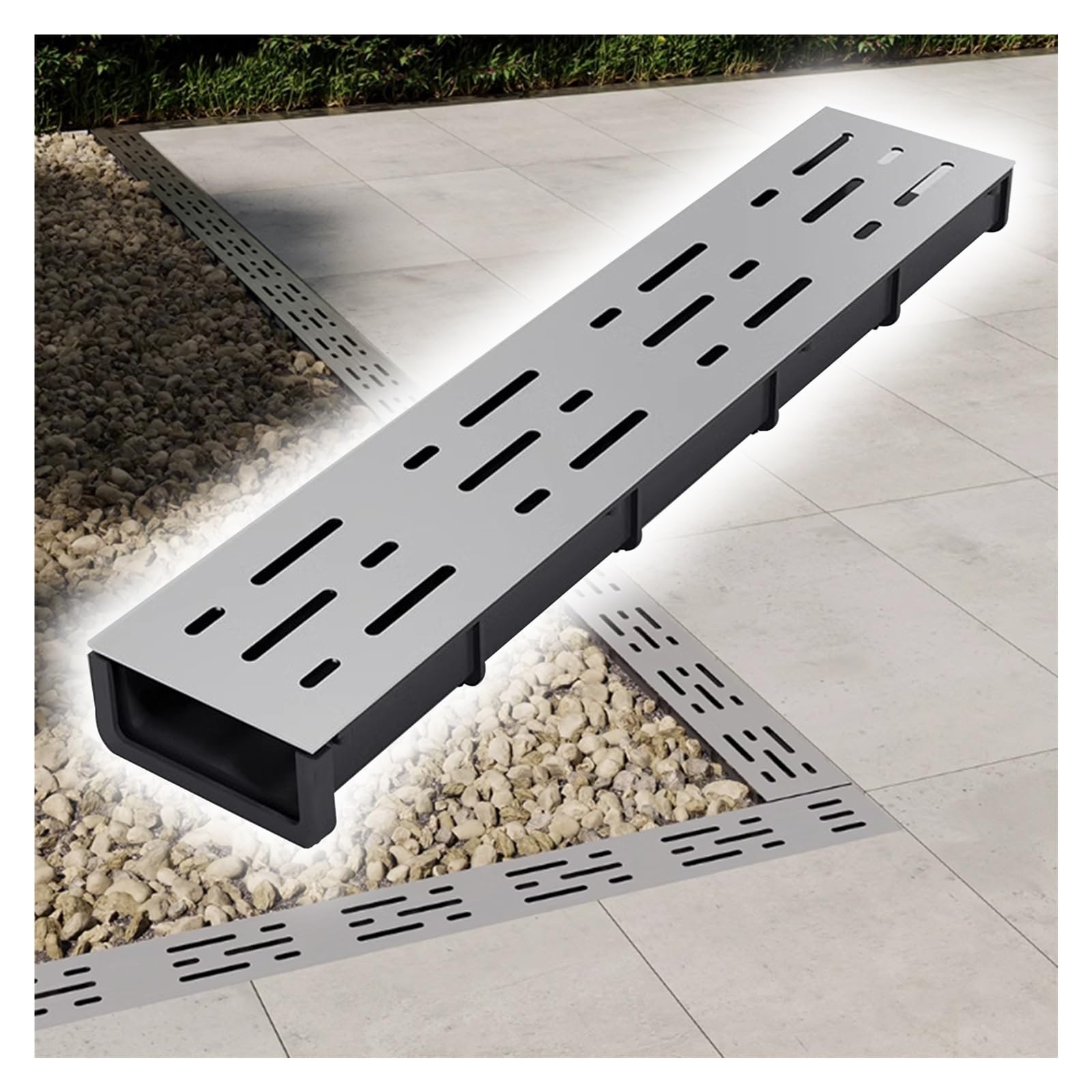 Grille de caniveau extérieure en U pour sublimer le drainage de votre patio de jardin et terrasse