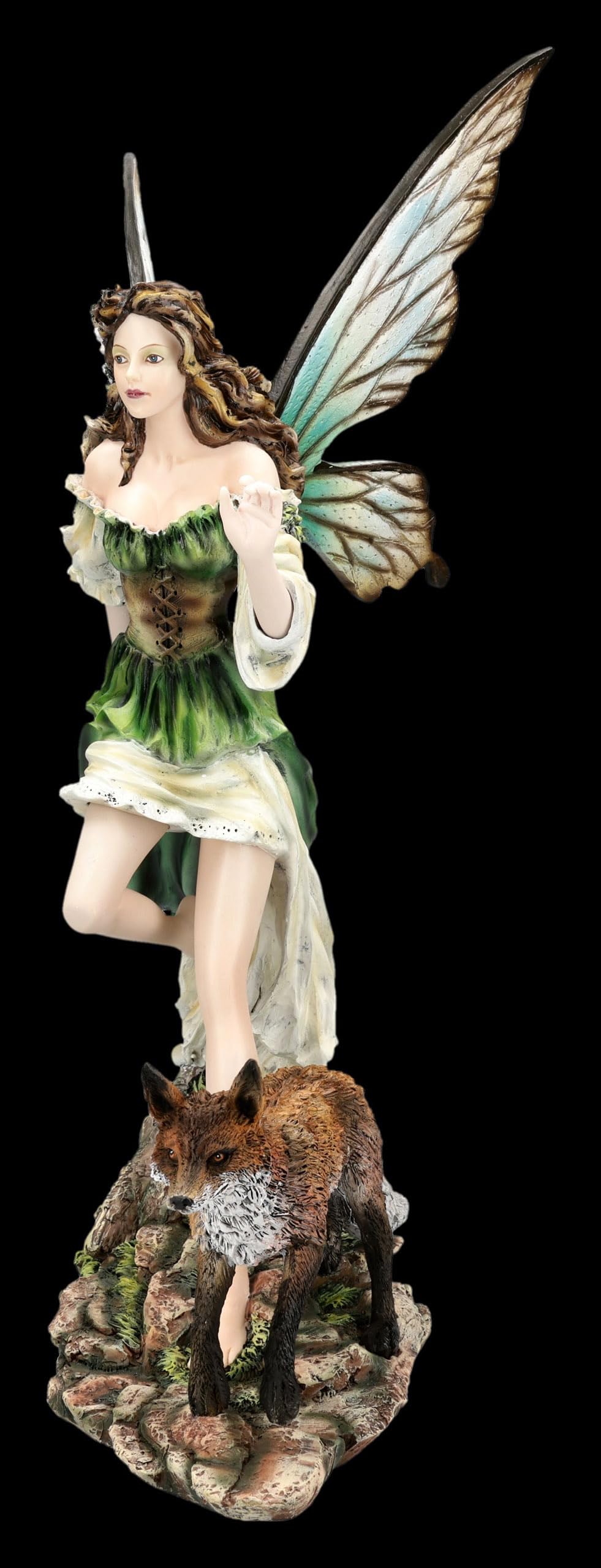 Figuren Shop GmbH Elfenfigur – Waldelfe Aelwen mit Fuchs – handbemalte Fantasy-Deko (40,5 cm) – Tales of Aurelion Collection – Geschenkidee für Elfen- & Naturfreunde