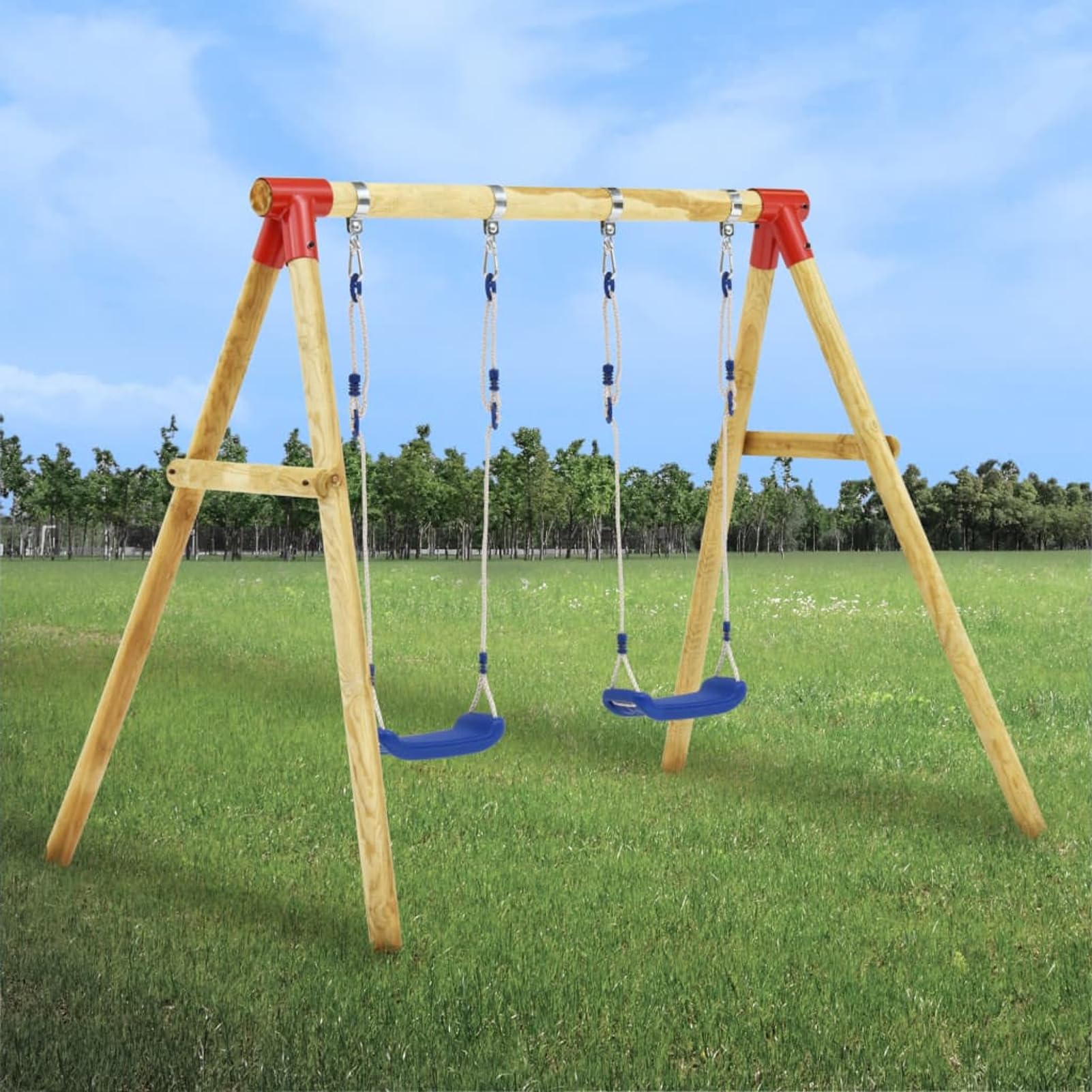 Homgoday Columpio de Madera para Exterior con 2 Asientos - Resistente a la Intemperie, Seguro para Niños