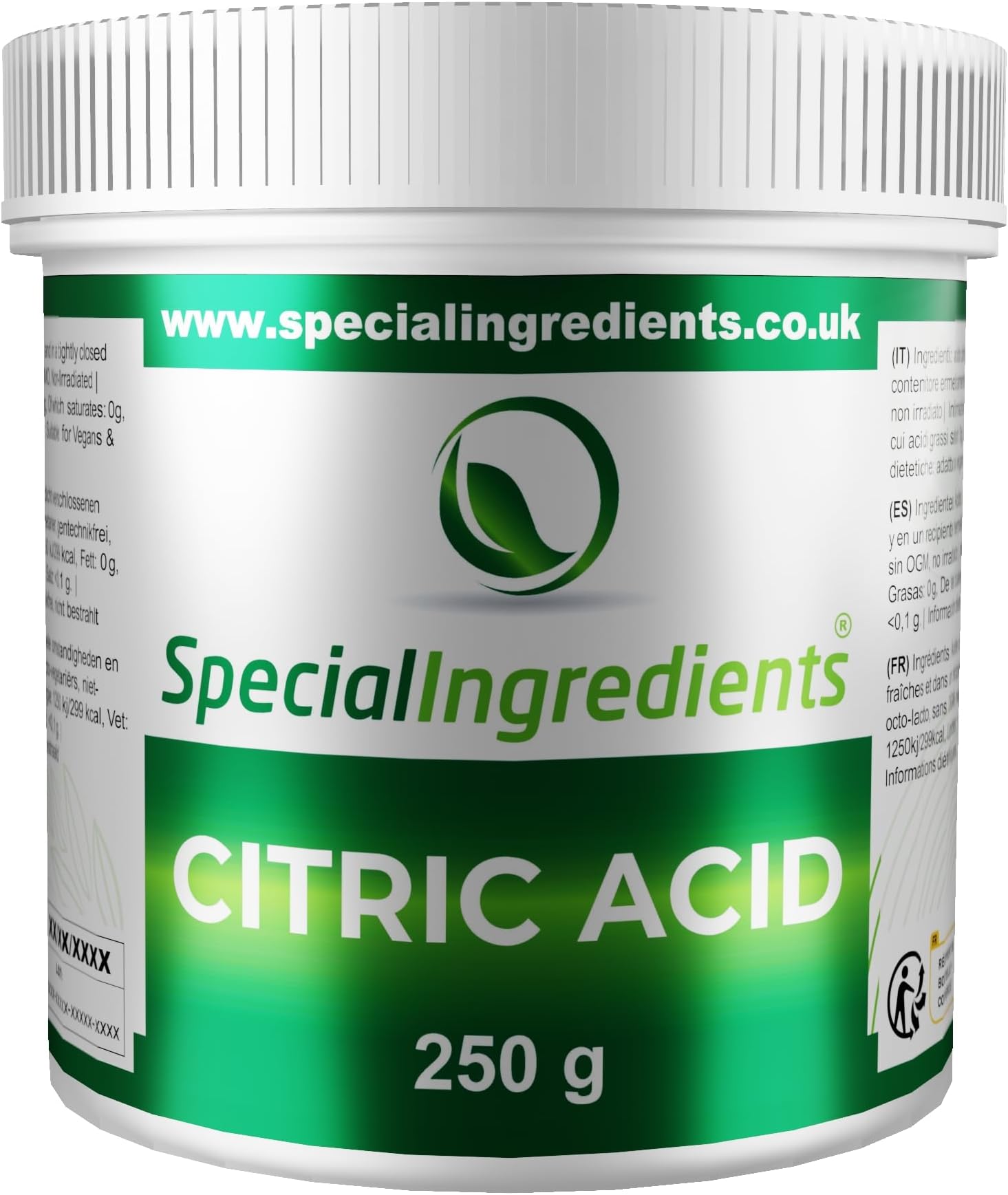 Citric Acid Powder 250g Premium Quality - Vegan, Non-GMO, Non-Irradiated - Recyclable Container