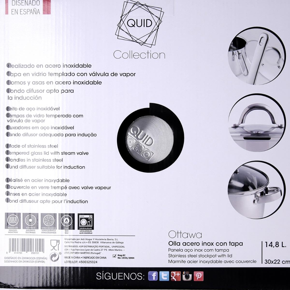 Quid Ottawa 30 cm 14.8 Litre Stainless Steel Saucepan