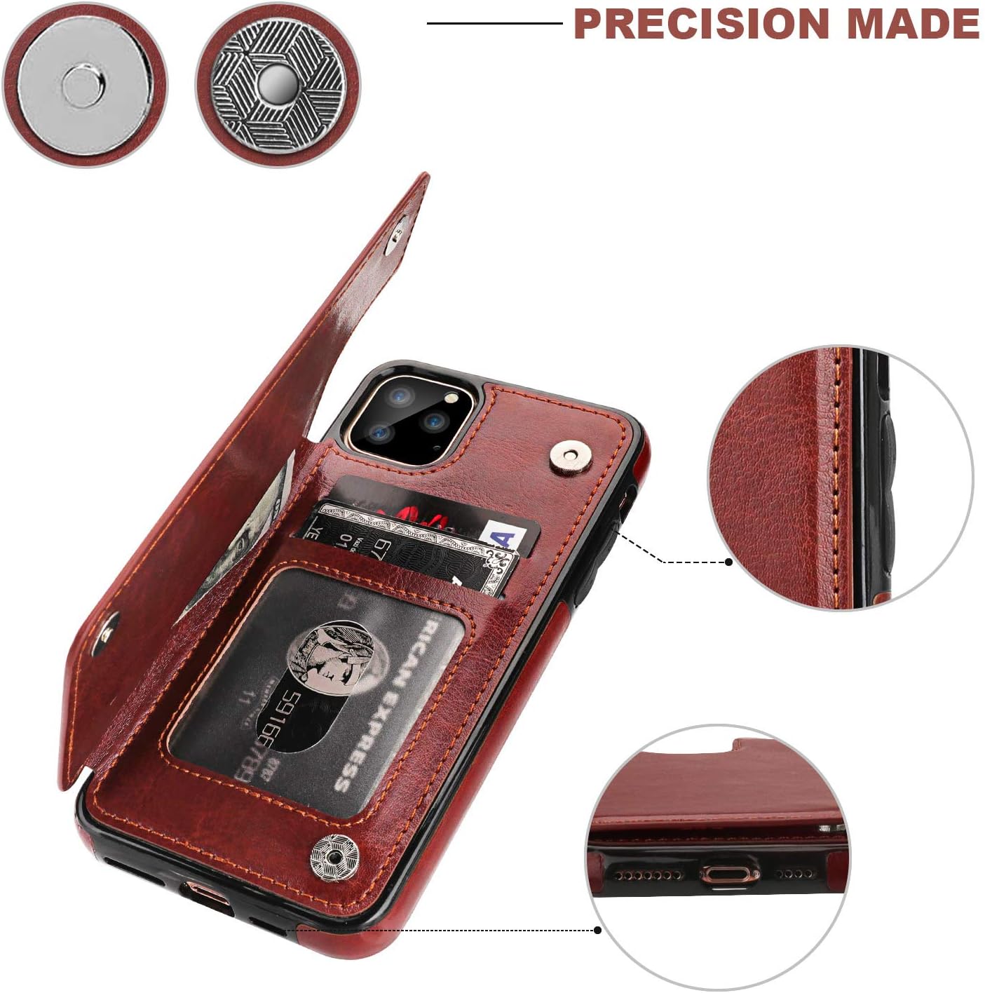 for iPhone 11 Pro Max Wallet Case with Card Holder,OT ONETOP PU Leather Kickstand Card Slots Case,Double Magnetic Clasp and Durable Shockproof Cover for iPhone 11 Pro Max 6.5 Inch (Brown) - Image 7