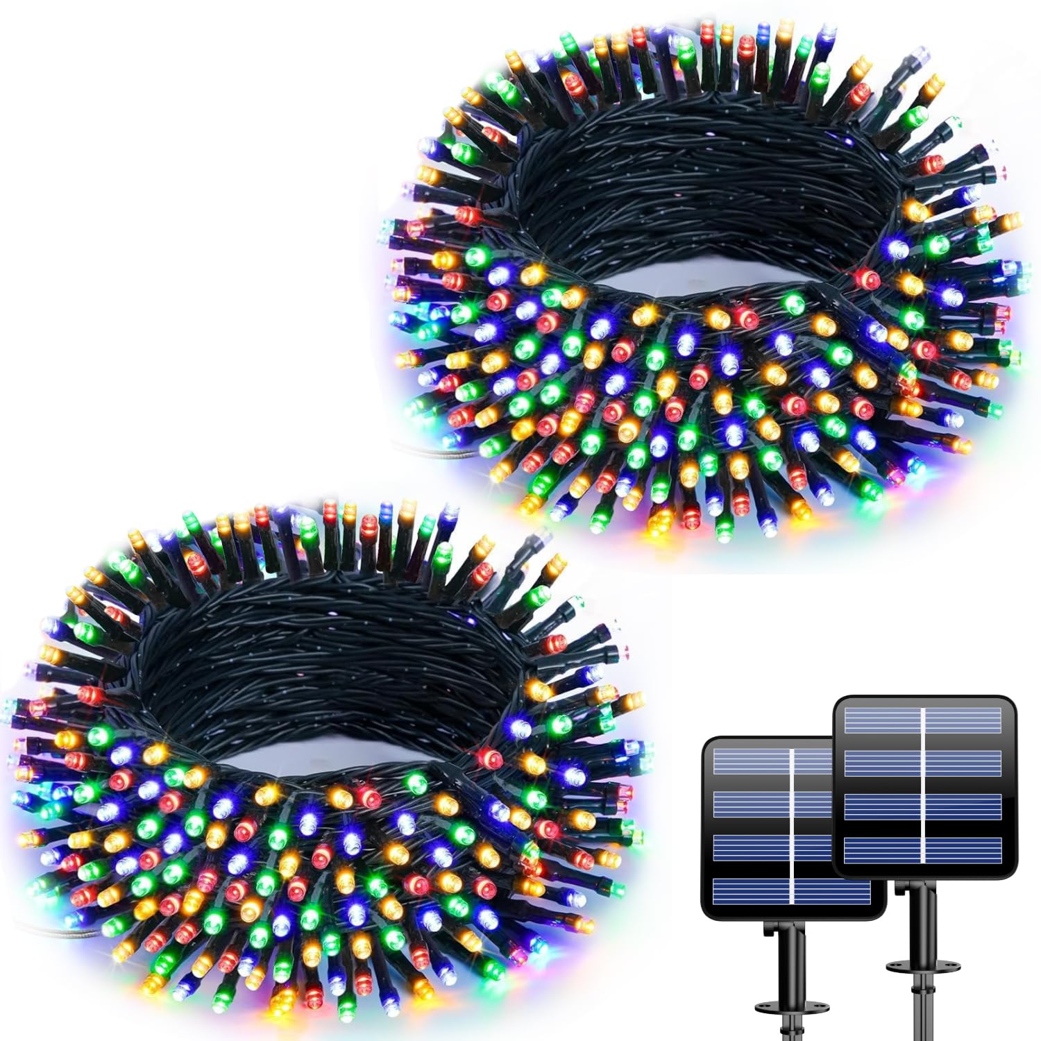 Electight 2 Pack 10M Luces Exterior Solar, 200 LED Multicolor Cadena de Luces Solares, 8 Modos IP65 Impermeable, para Boda, Fiesta, Jardín, Patio
