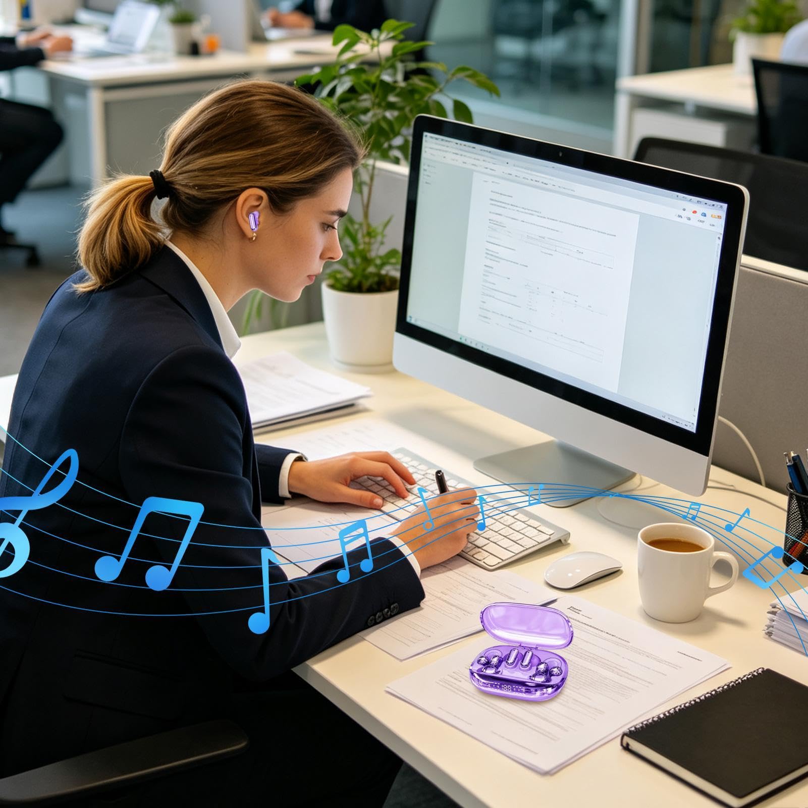 Cuffie con clip per auricolari per chiamate fluide e scatola di ricarica