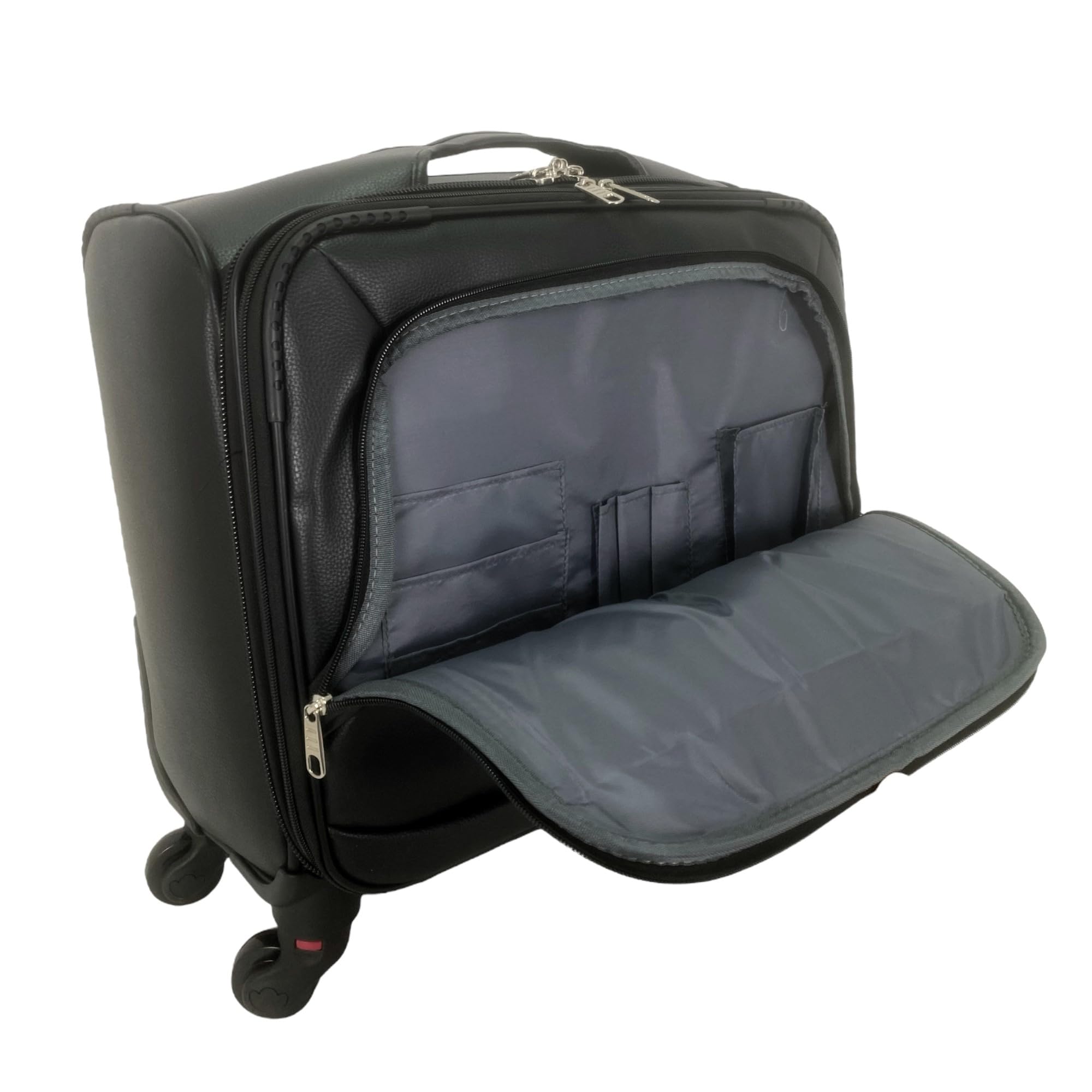 Maleta Trolley Equipaje de Mano Comercial piloto Medico Maletin de Piel sintética con 4 Ruedas y con 4 Compartimientos Color Negro