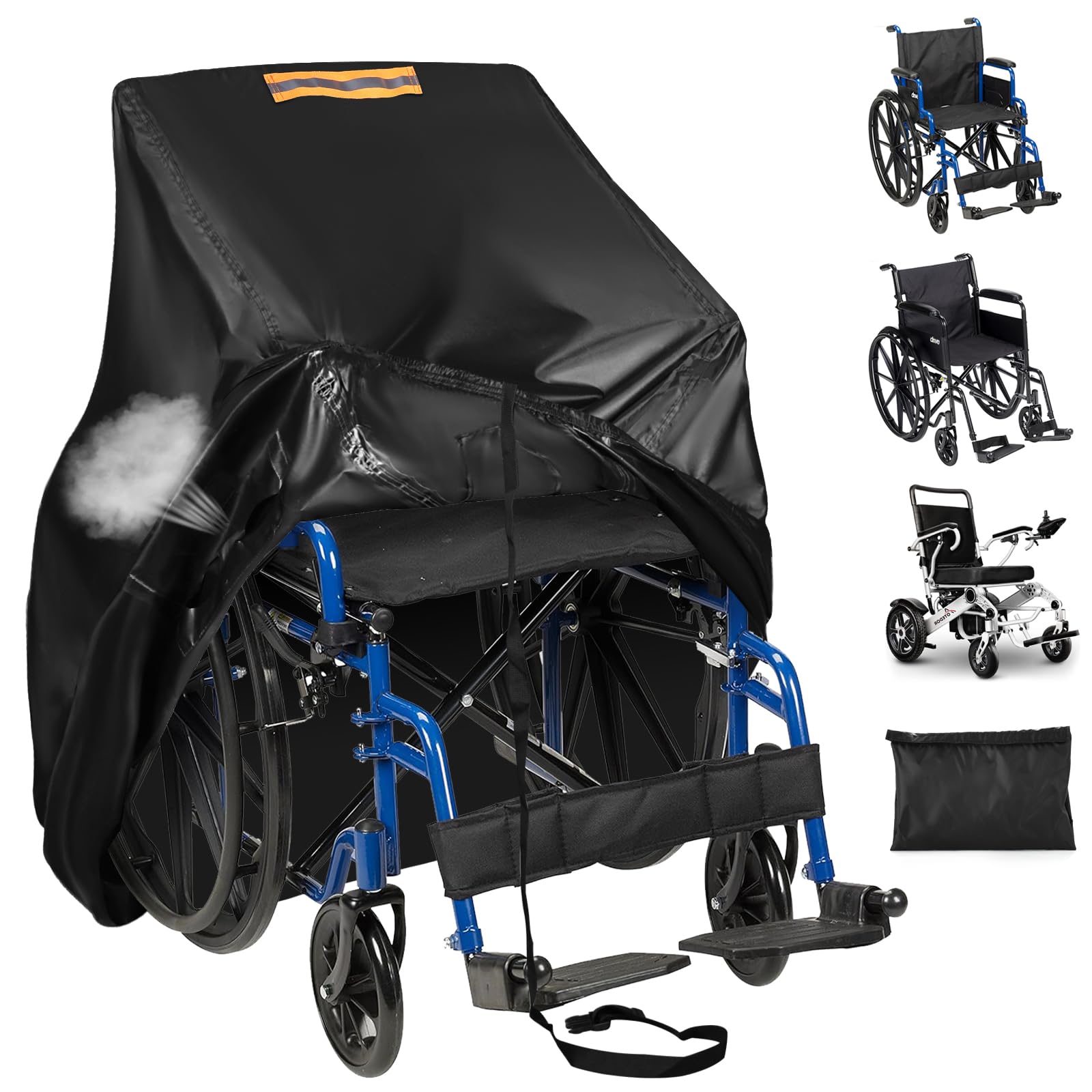Heavy Duty 420D Wheelchair Cover with Air Vent, Waterproof Strip, Reflective Handle - Outdoor Cover for Manual & Electric Wheelchairs, Mobility Scooters