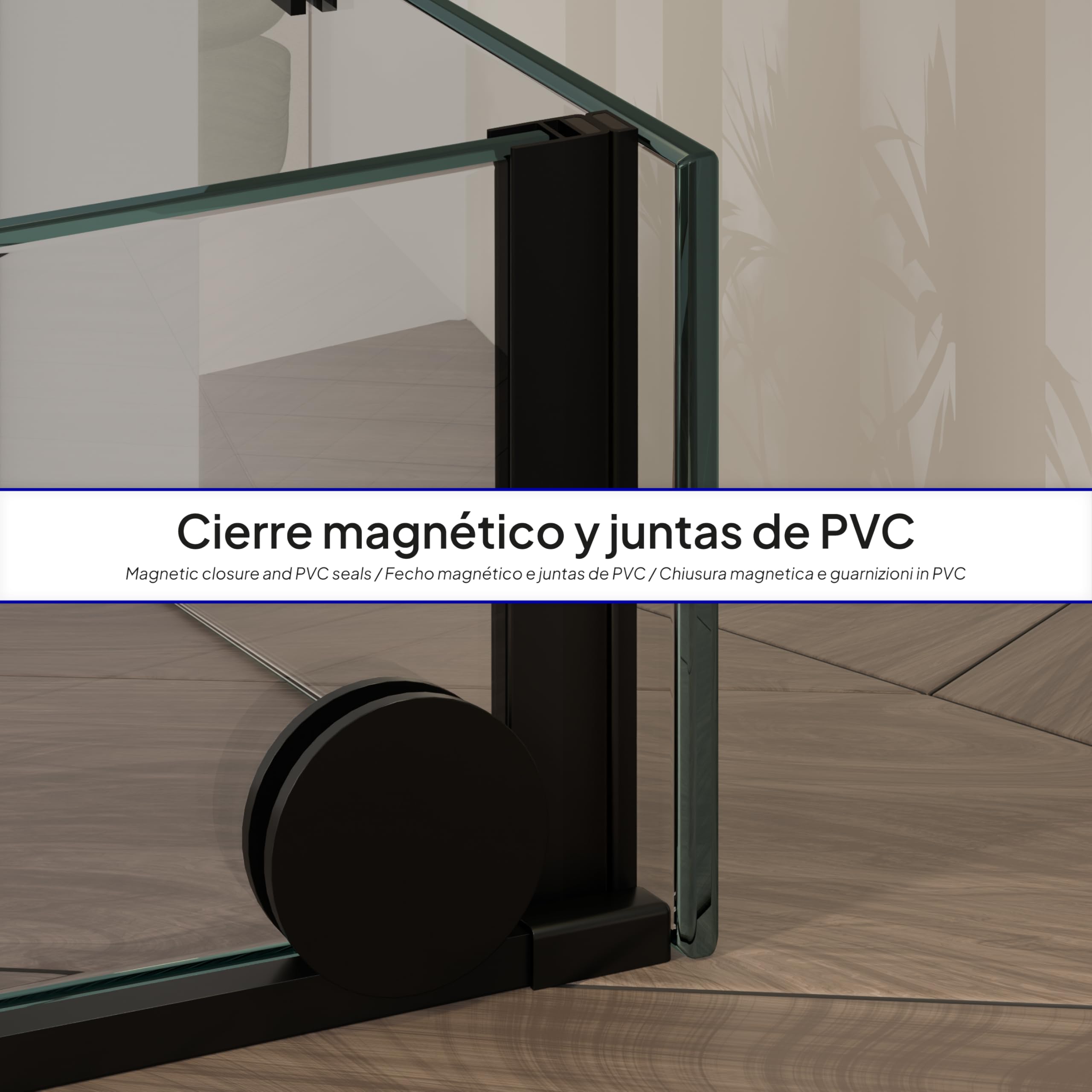 Mampara de Ducha Nadine | 120x90x200cm | Puerta corredera 120 cm | Ajuste 119,5-121,5 x 88,5-90cm | Perfiles Negros, Cristal transparente de 8 mm - Moments of Glass