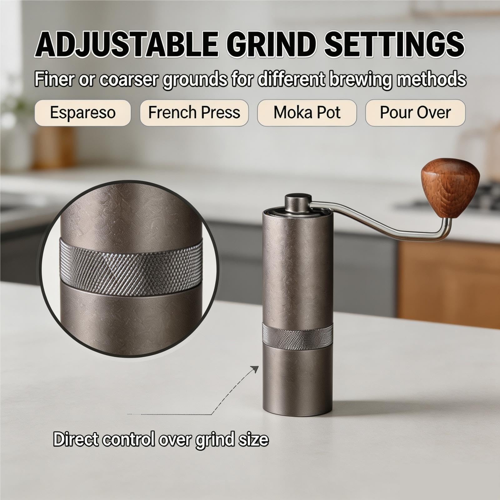 Macinacaffè Manuale Pro Con Macina Conica In Acciaio Inossidabile