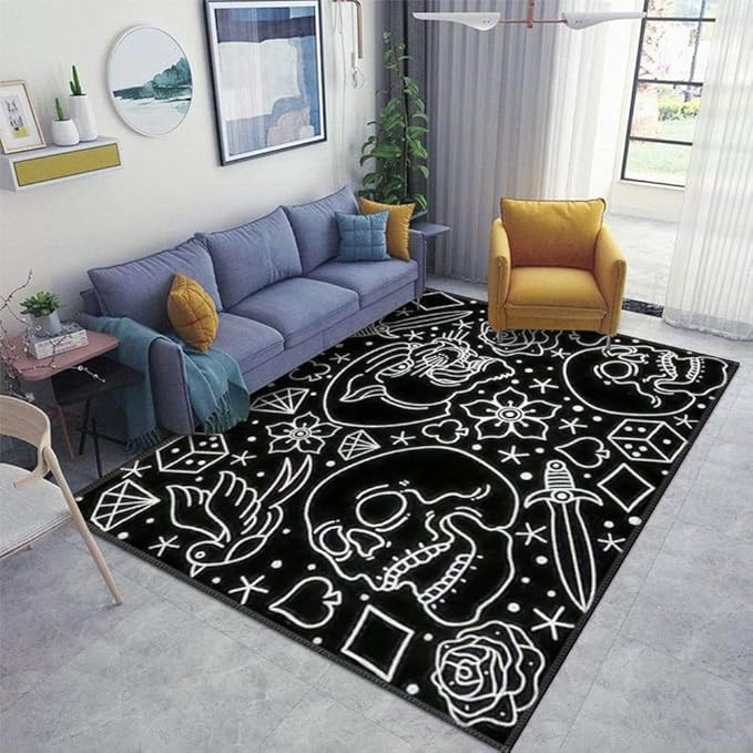 ZALAHM Custom Tattoo Skull Runner Rug, Black, 4'x5'3