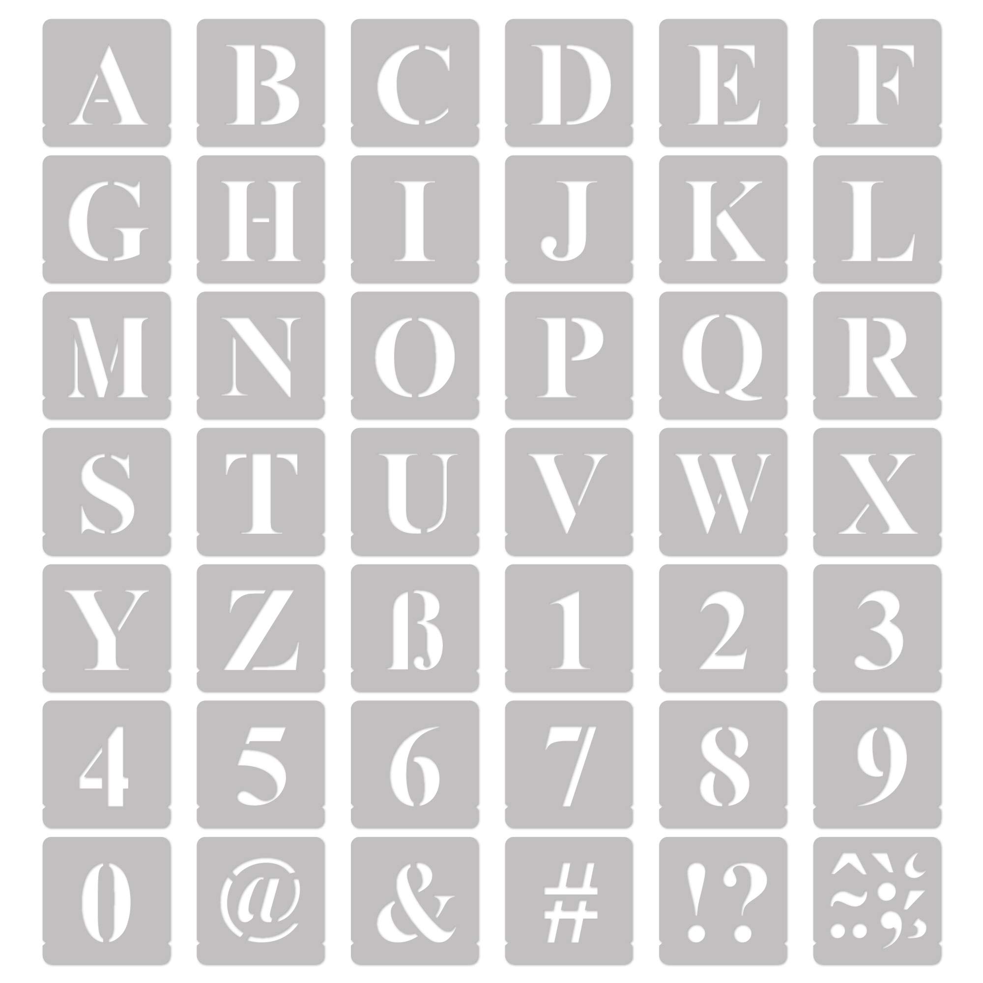 NAKLEO Stencil Alfabeto per Pittura 42 Pezzi Set, 5cm Lettere e Numeri Times Roman Carattere Maiuscola, Stampini Plastica e Riutilizzabile, Fai da te Modello Artigianato, Pareti Muro Legno Tessuto