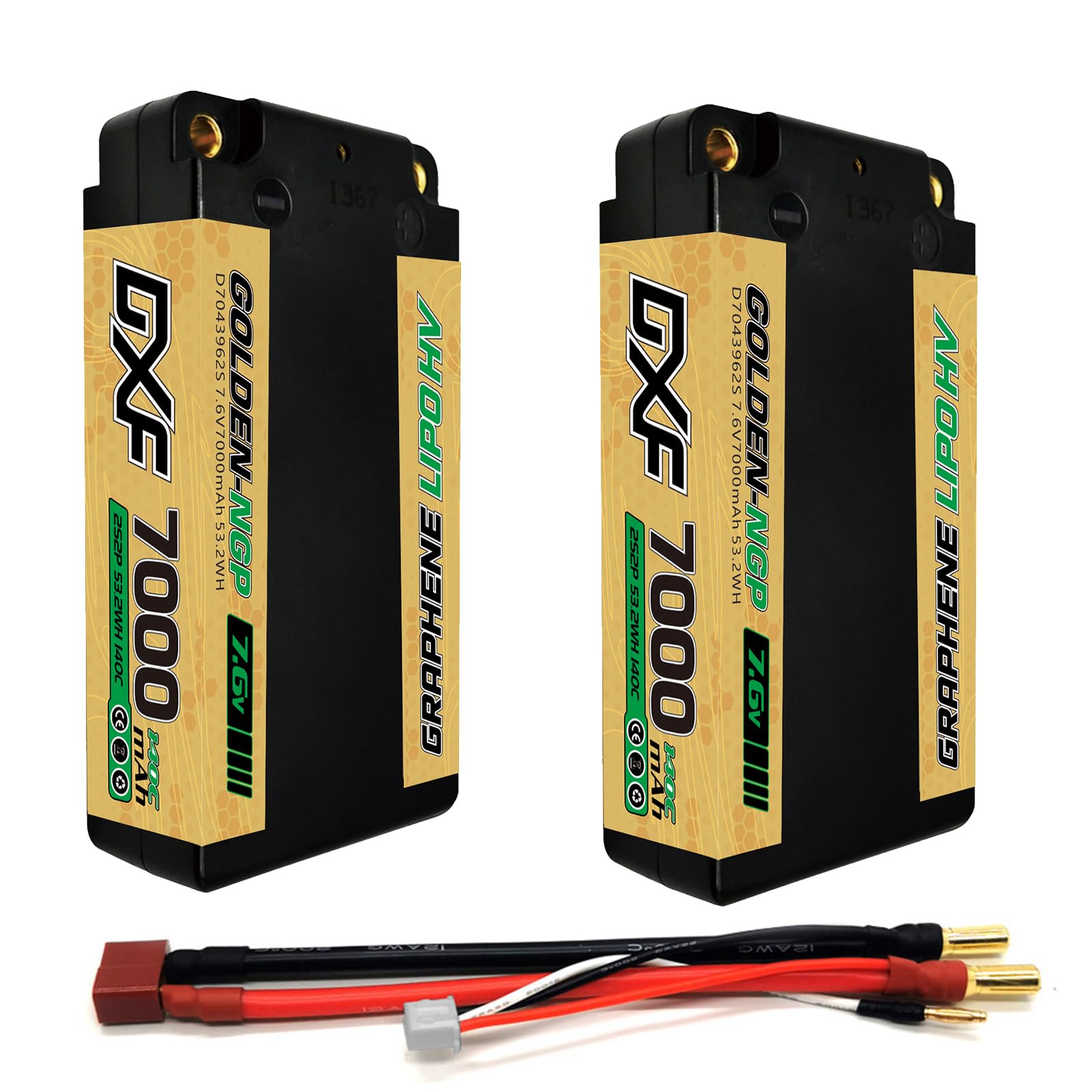 DXF 2S HV LiPo Akku 7.6V 7000mAh 140C Golden NGP mit 5mm Bullet zu Deans T Stecker High-Performance Battery Pack für 1:8 1:10 RC Auto Fahrzeuge Leistungsstark 2S2P
