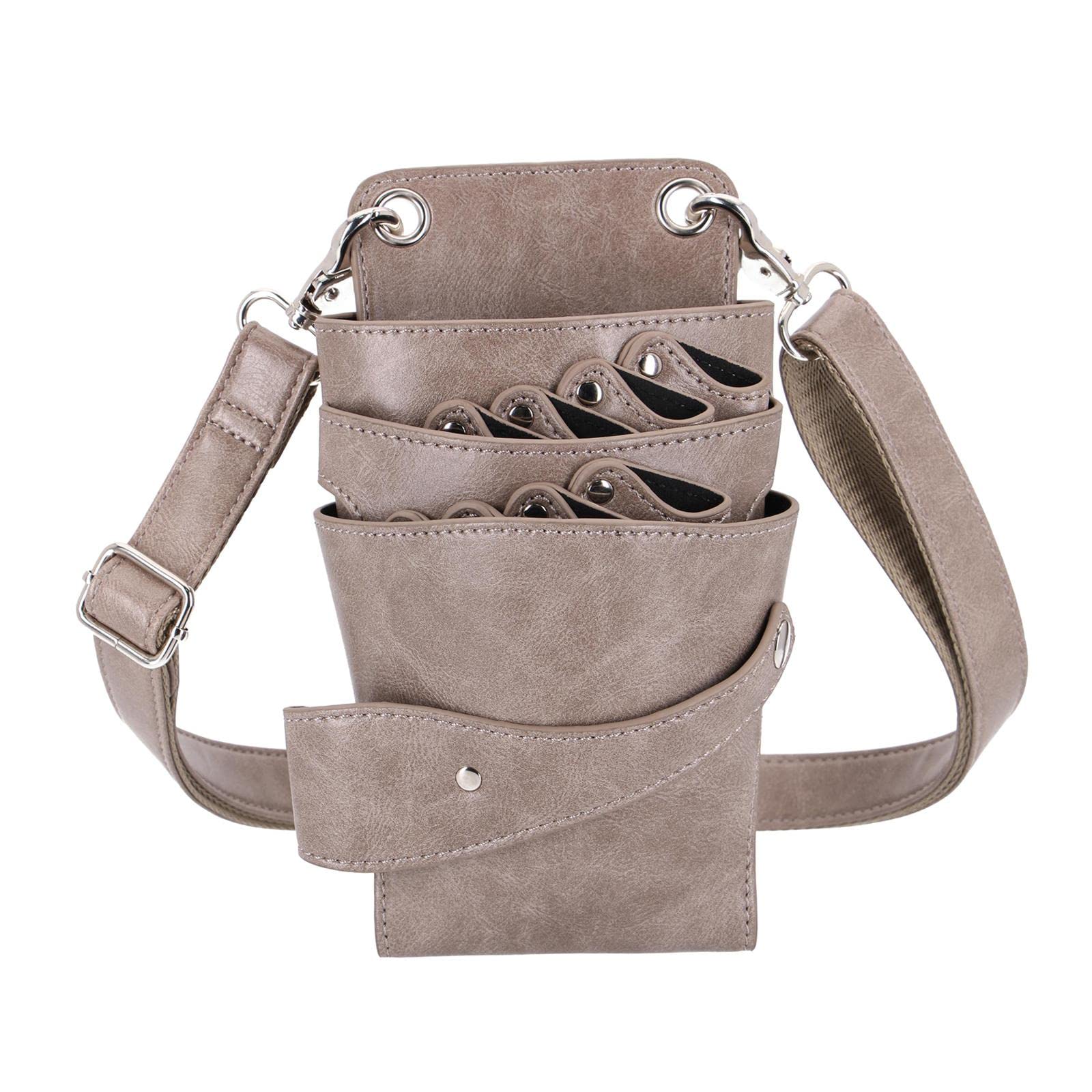 Hairdressing Scissor Pouch PU Leather Removable Hook Belt Salon Grey-image-48