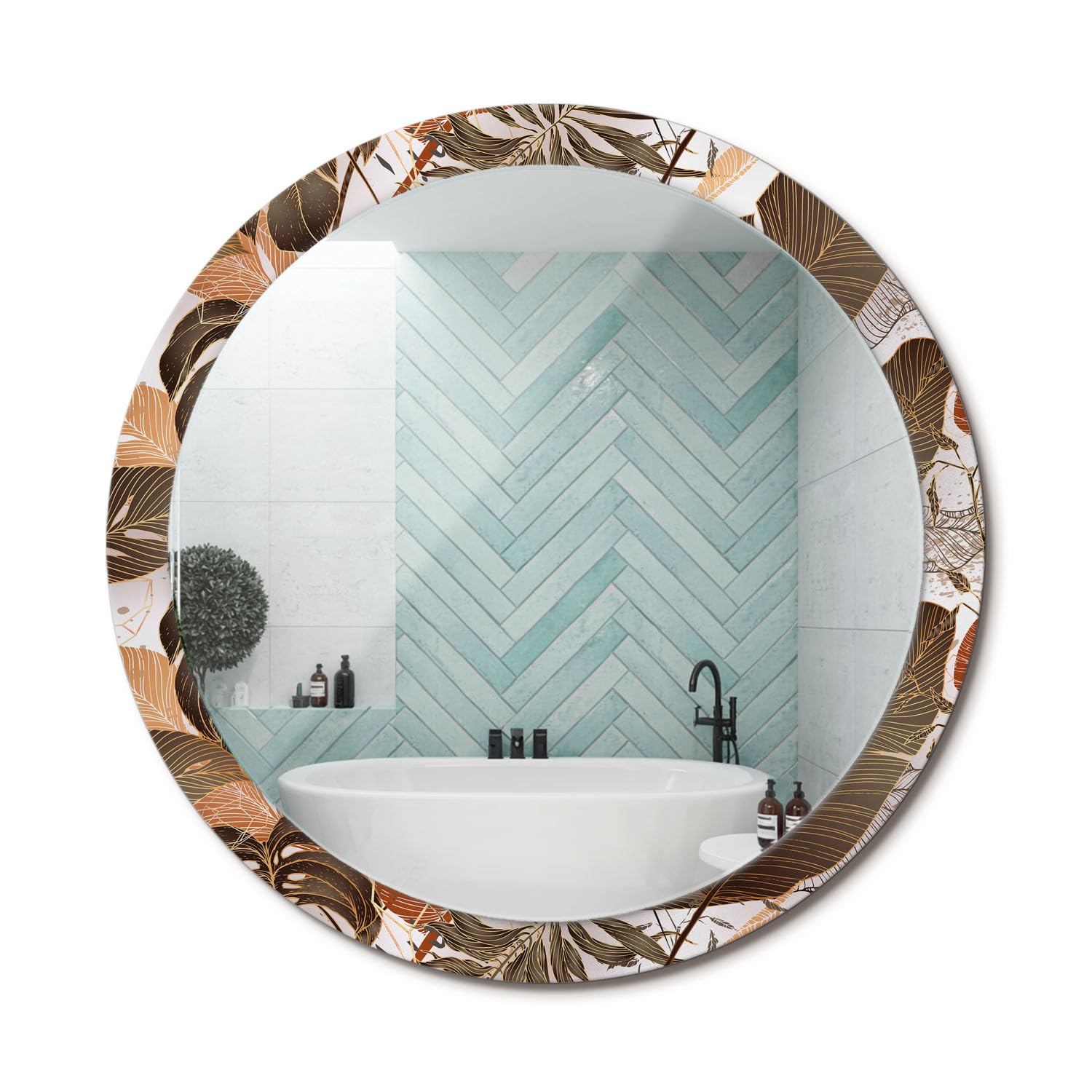 Miroir rond original avec cadre en verre motif artistique de 100 cm