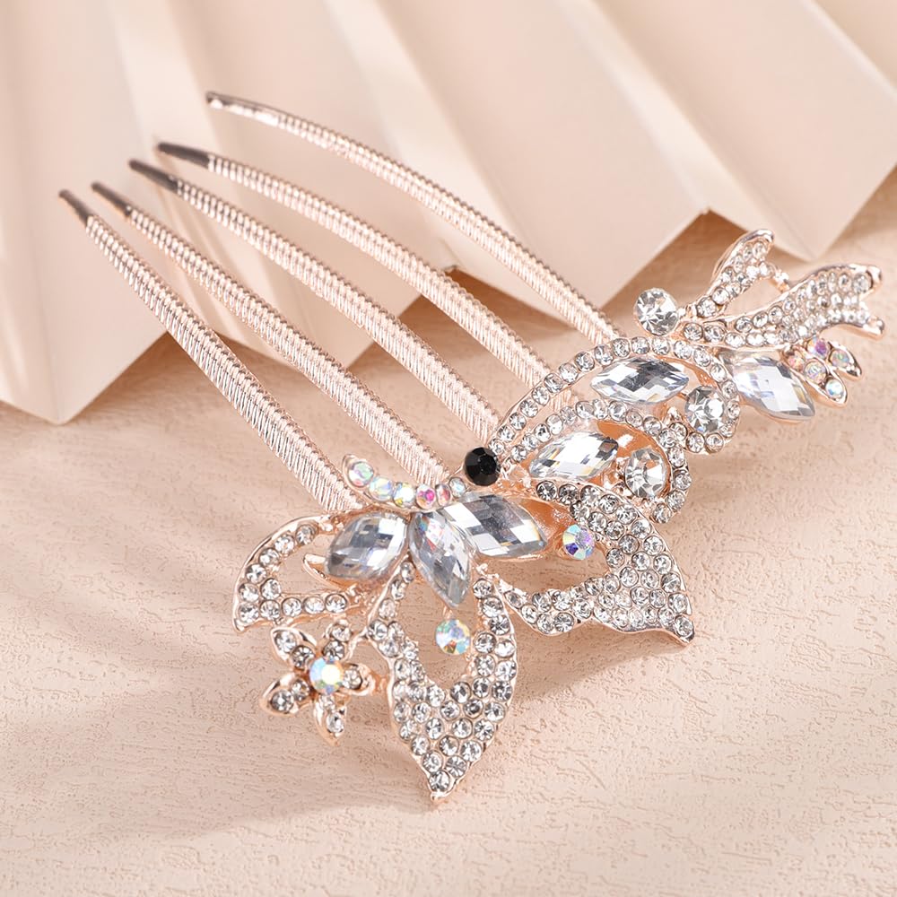 Chargances Bride Crystal French Flower Hair Comb Sparkly Leaf Rhinestone Side Combs with Long Teeth Wedding Hair Accessories for Women (Silver)