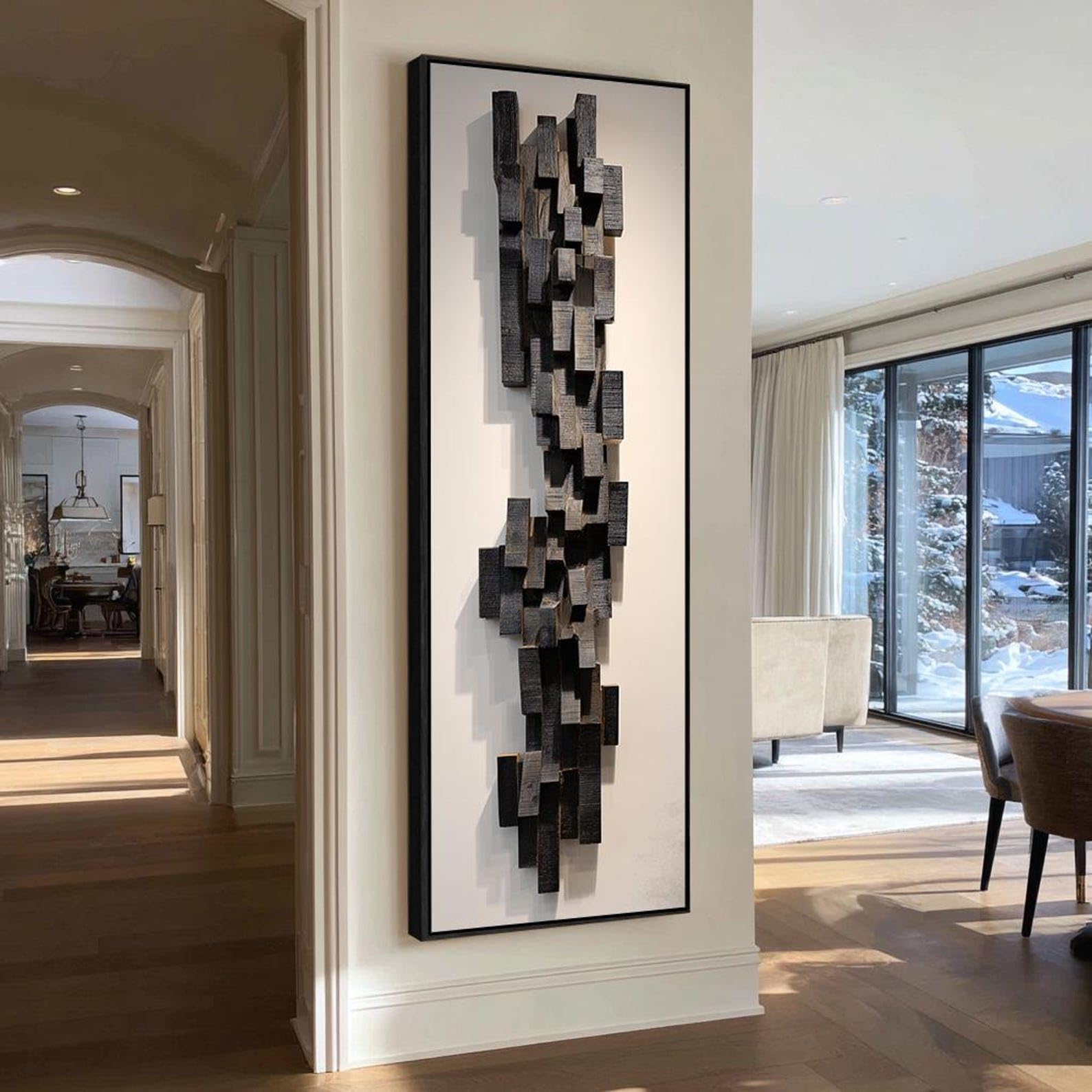XBTYKPB Black Canvas Painting, Geometric Print, Vertical Black And Gold Painting, Minimalist Luxury Wall Art, Contemporary Art(65x195cm/Frameless)