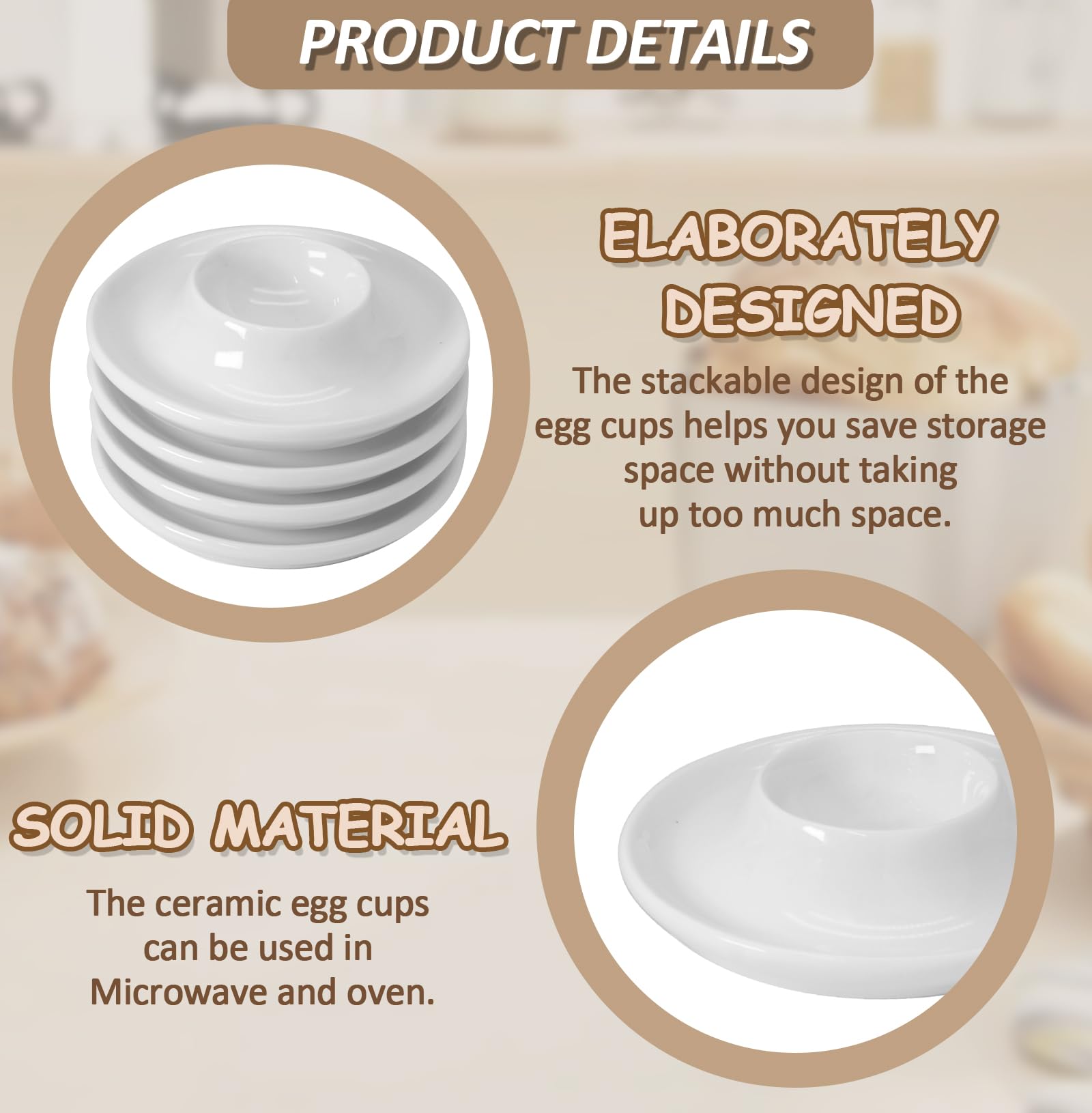 Lot de 4 coquetiers en céramique blanche dure pour restaurant, cuisine et fêtes pour petit déjeuner, servir et repas (cercle)