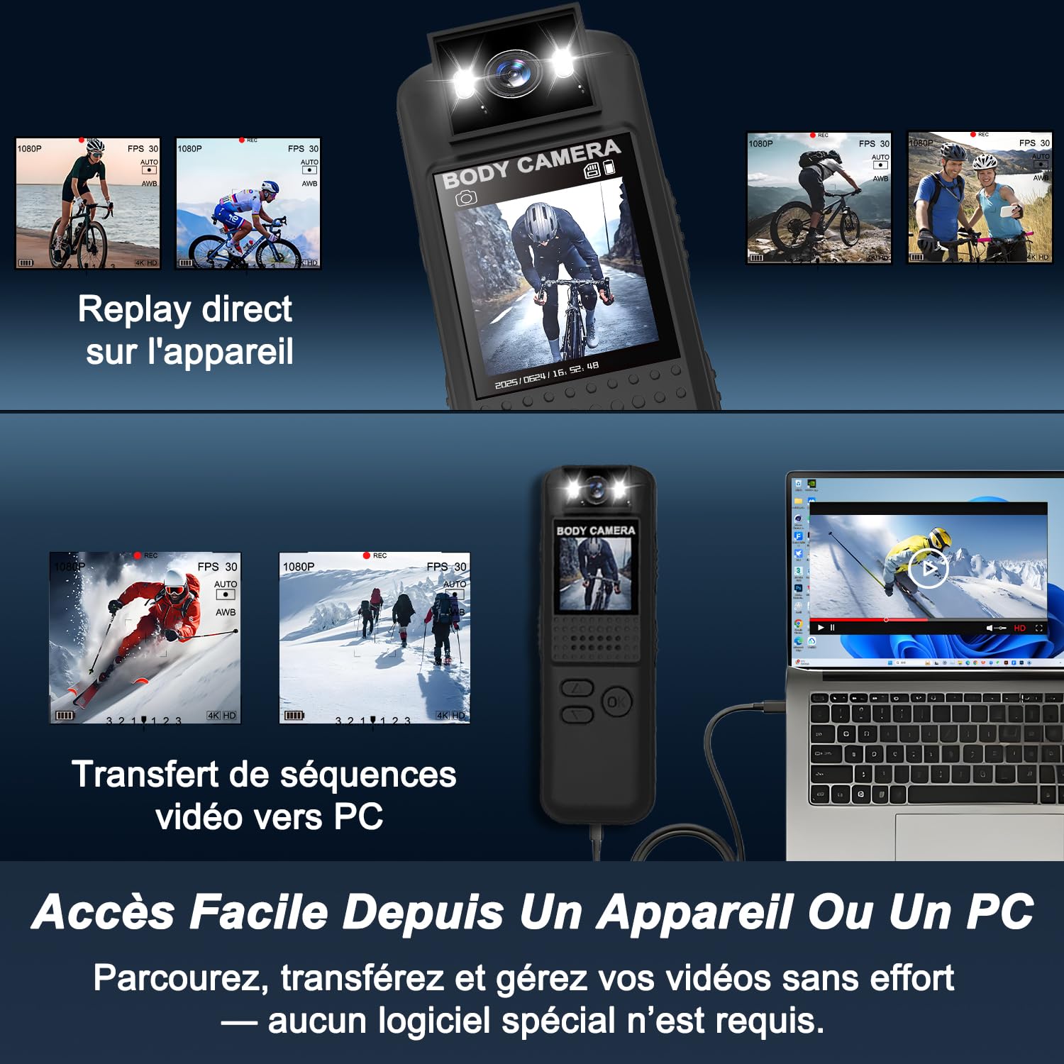 Bodycam, 1080P Full HD Action Cam con Scheda TF 64GB, Bodycam Polizia Professionale, Clip Magnetica e Supporto Bici, Archiviazione Loop, lunga durata della batteria, Telecamera Moto per Sport/Viaggi