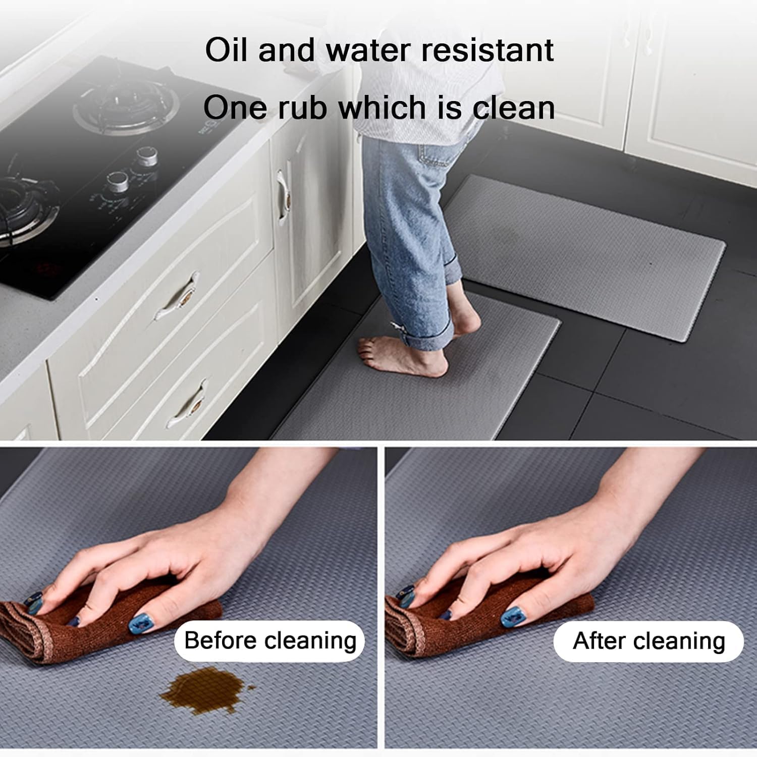 Tapis rembourré anti-fatigue, antidérapant et imperméable en mousse pour cuisine et bureau à domicile, design épais et facile à nettoyer, 45 cm x 120 cm