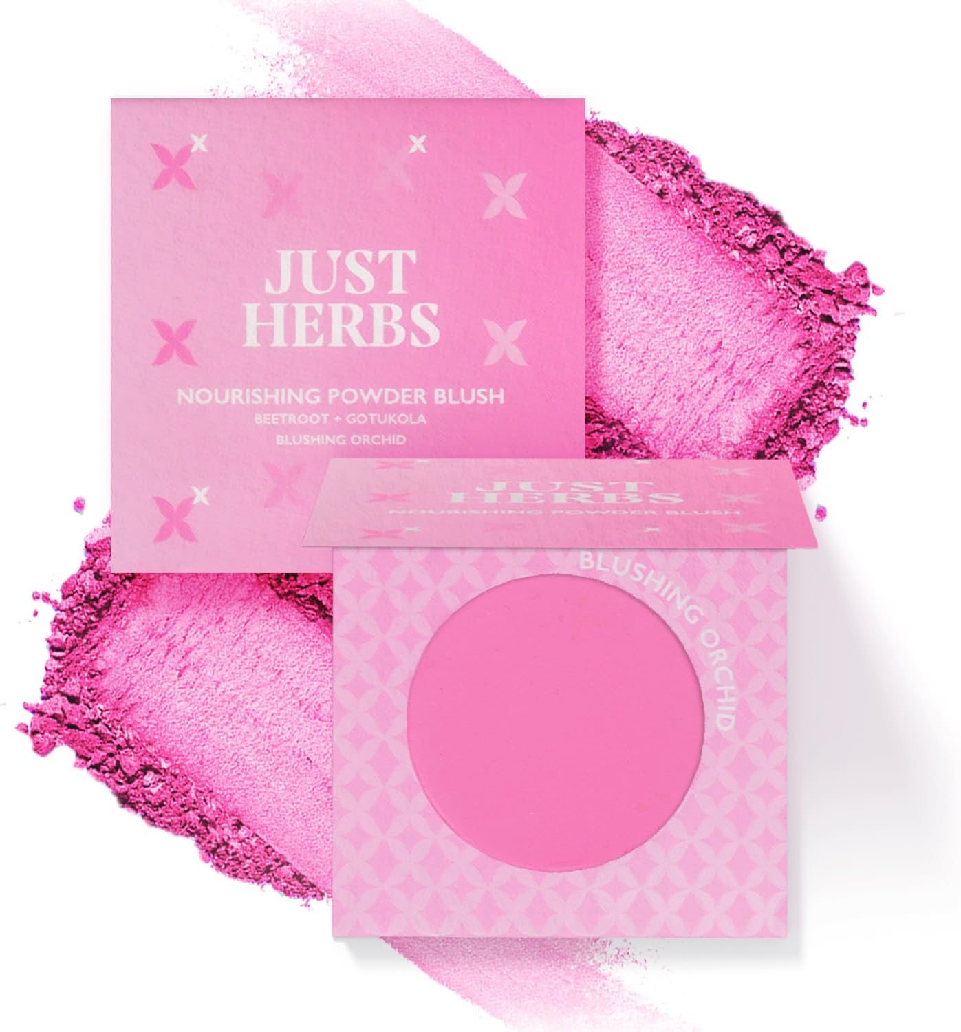 Just Herbs Nourishing Powder Blush Infused with Beetroot & Gotukola Highly Pigmented, Buildable Suitable for All Skin Tones - 3.5 g (Blushing Orchid)