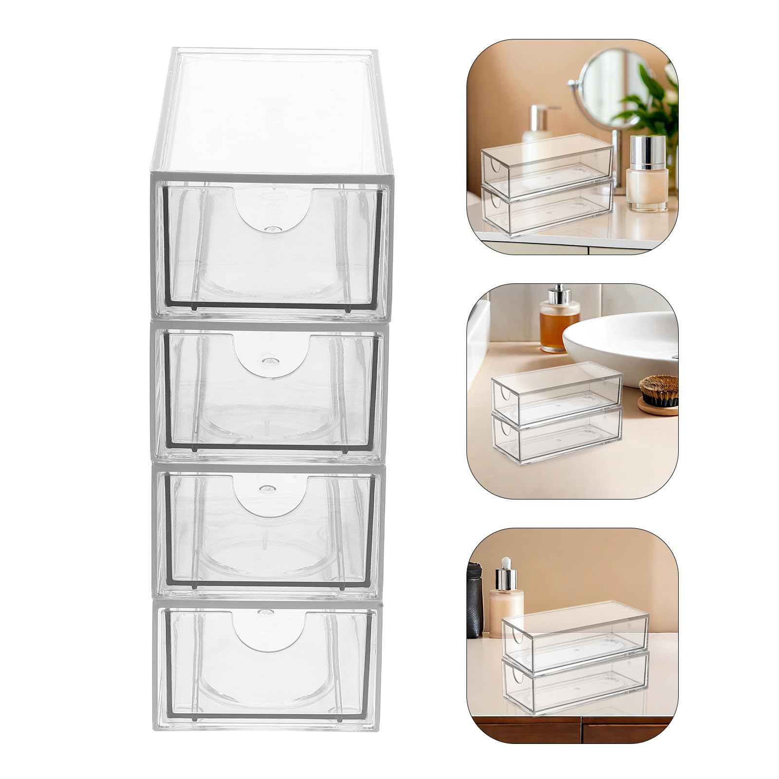 Organizer Resistente e Facile da Identificare per Accessori Chioma 4 Pezzi in Plastica Trasparente Cassetti Grandi per Armadio e Scrivania