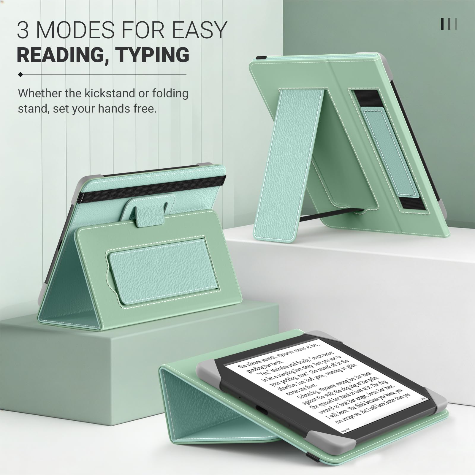 MoKo Universale Custodia per 6 Pollici Kindle eReader, Custodia Leggera Folio con Cinghia e Cavalletto, Verde Tequila Litchi