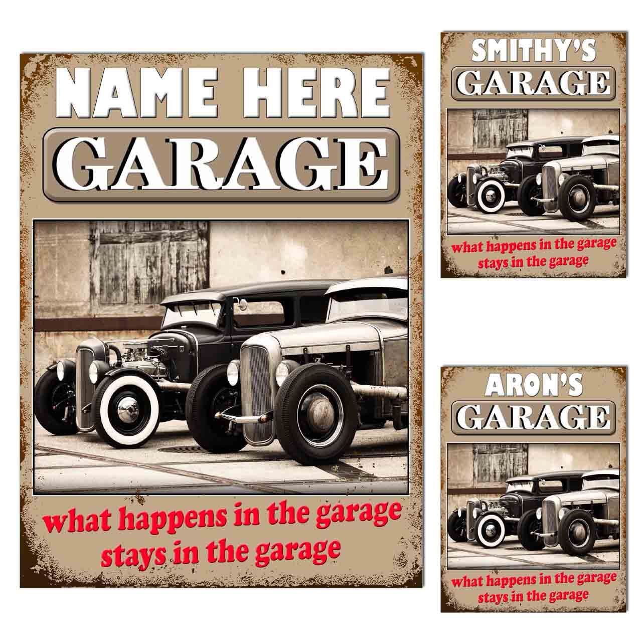 Metal Tin Sign Plaque Poster Print Personalised Garage Sign Gift Dad Mum Man Cave Shed Home Bar Tiki Bar Fathers Day S1 (10x8 inches (Approx) 25cmx20cm, Vintage Hot Rods)